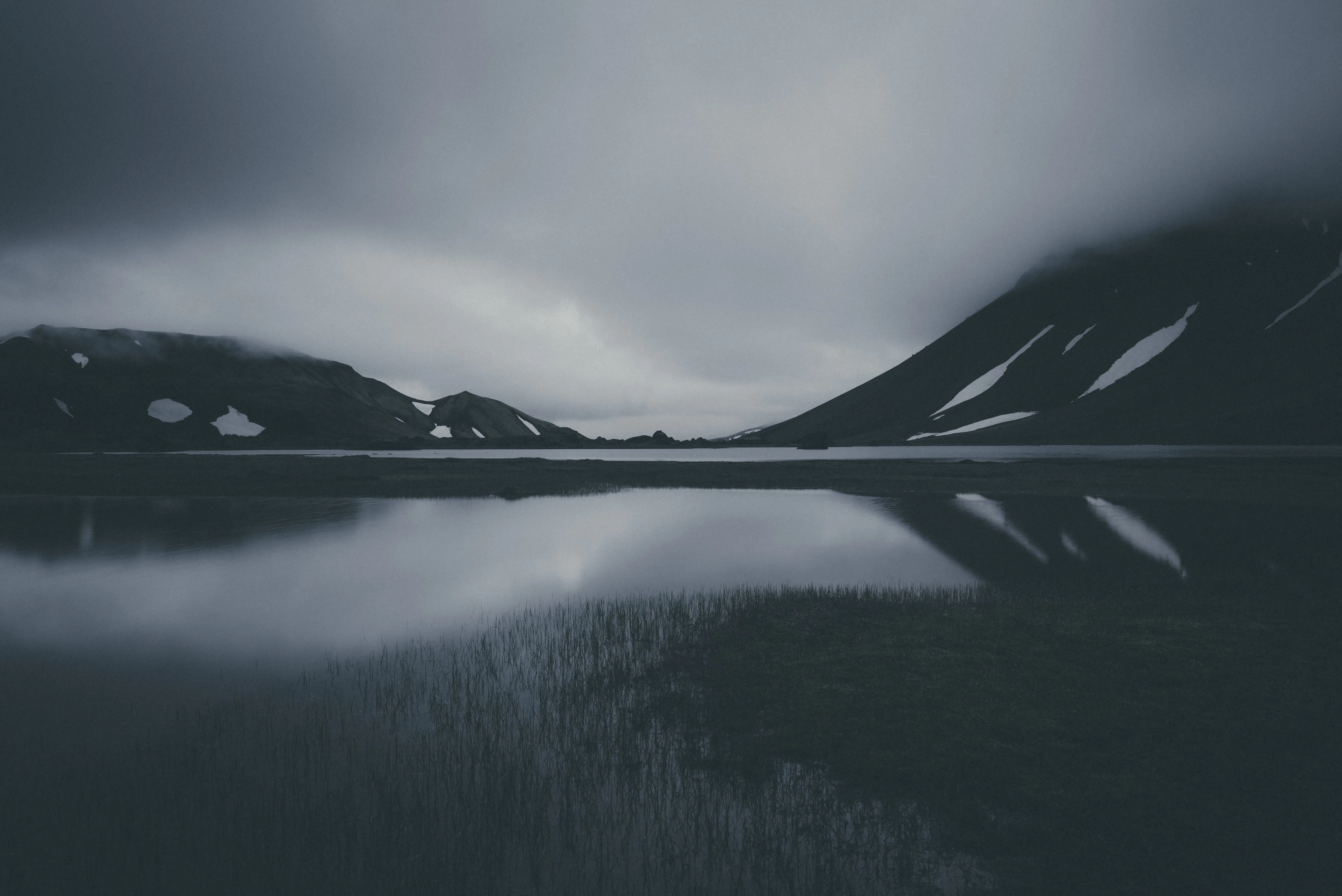 Free Image, landscape, sea, water, nature, horizon, mountain, cloud, black and white, sky, mist, lake, moody, atmosphere, isolated, reflection, calm, darkness, fjord, monochrome, highland, cool image, sound, fell, cool photo, loch