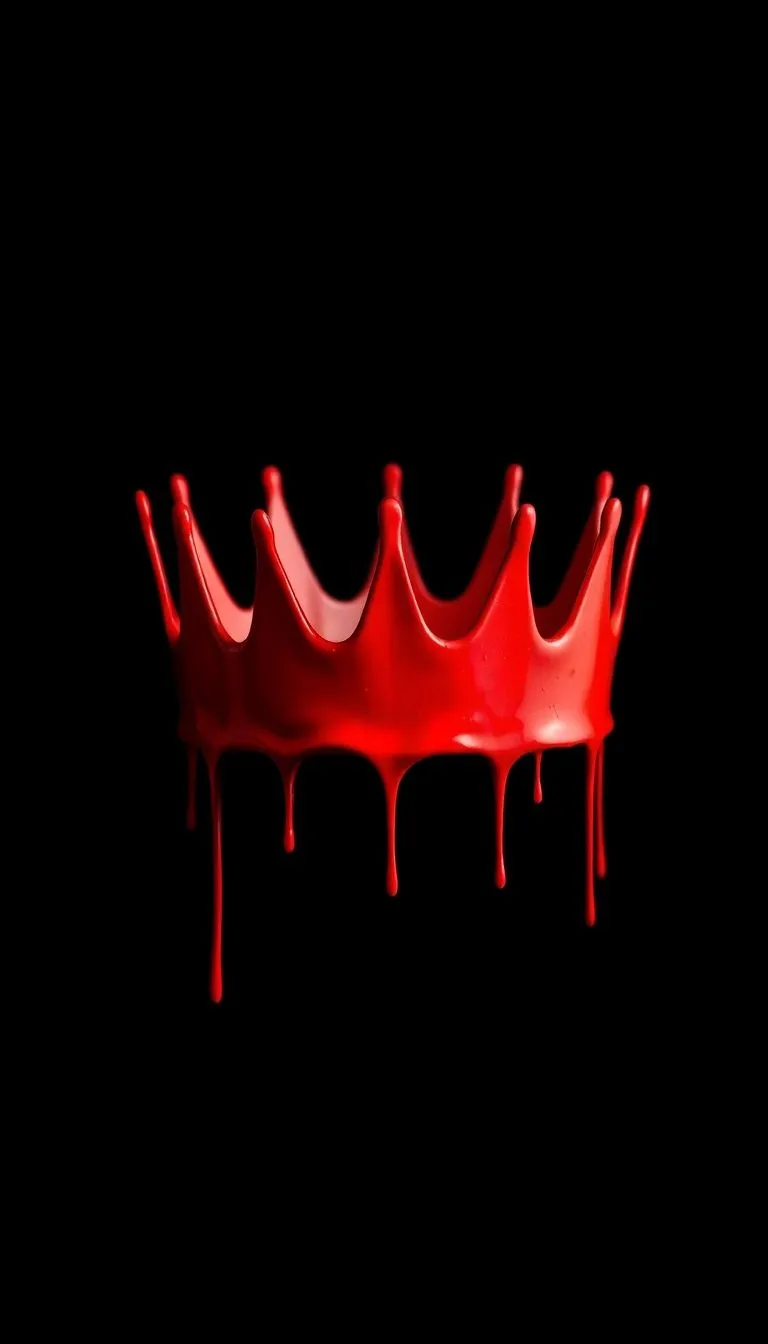 Red Dripping Paint Crown On Black Grunge Style, High Contrast, Minimalistic Dark