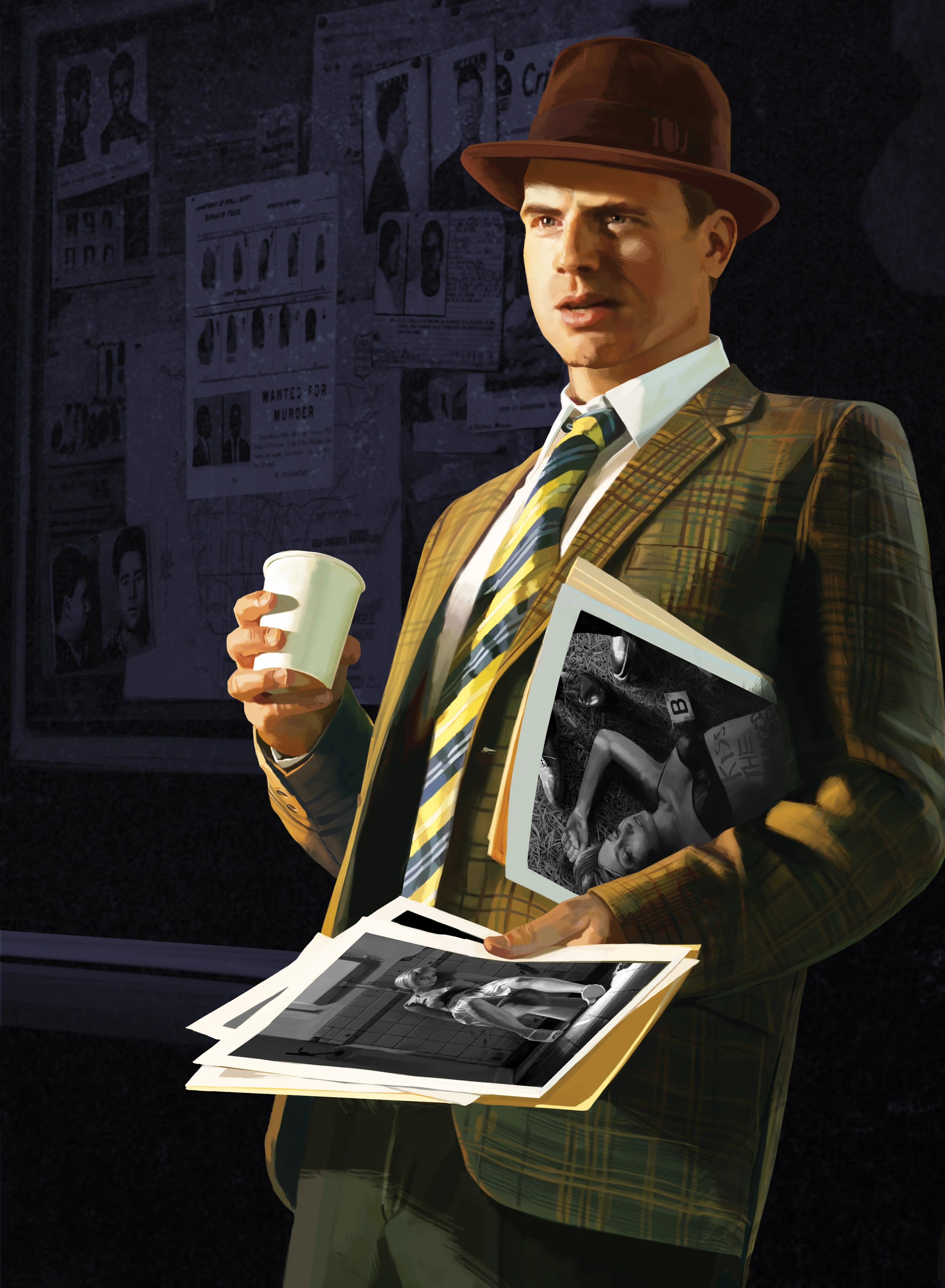 Detective From L.a. Noire Holding Crime Scene Photo HD Phone Wallpaper