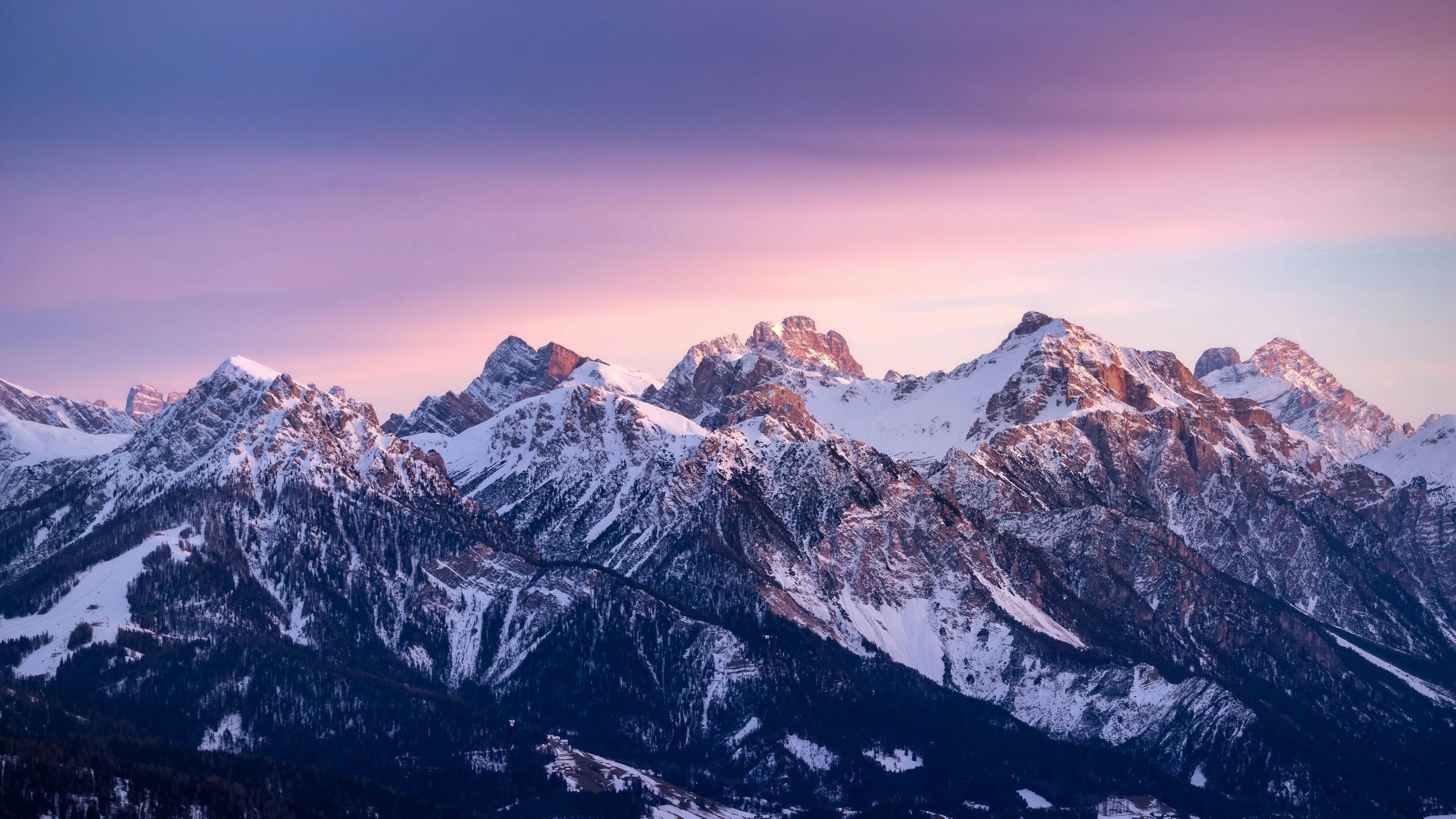 Snow mountains Wallpaper 4K, Gradient sky, Winter Mountains