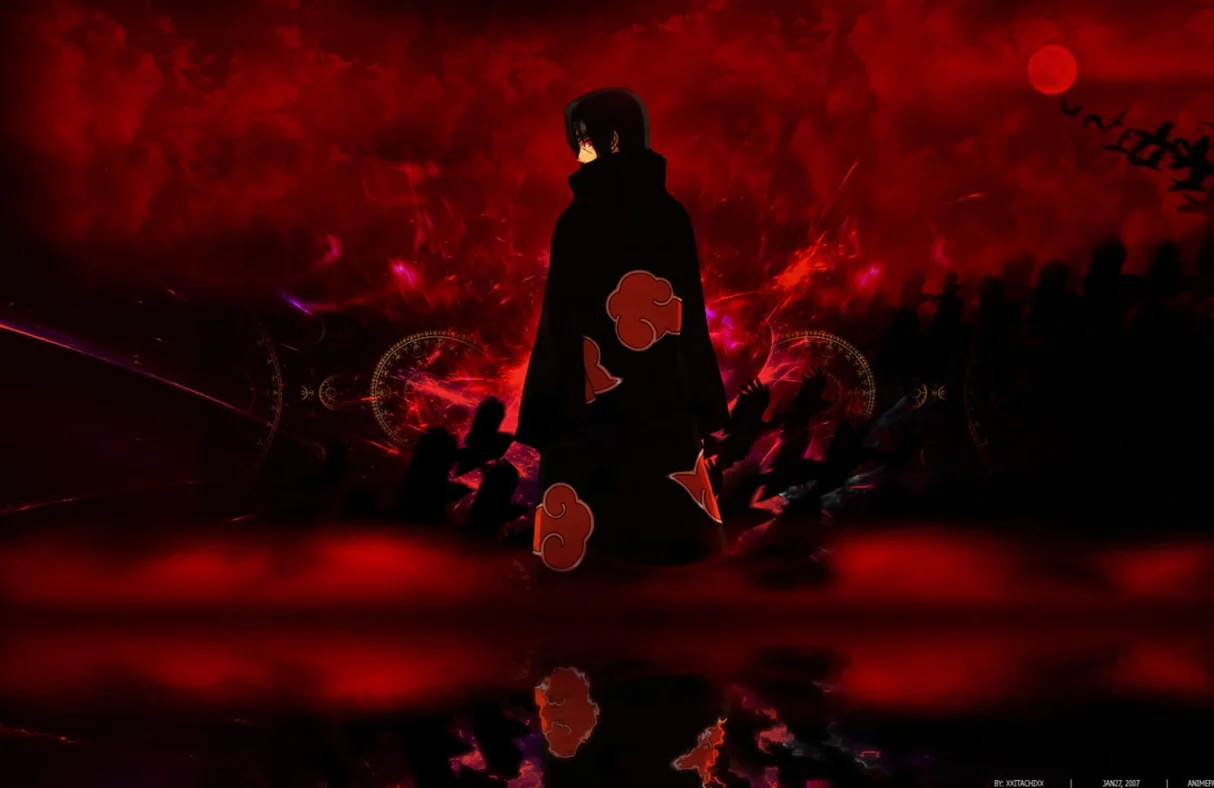 Anime Mural Wallpaper. Dark Red Silhouette Theme