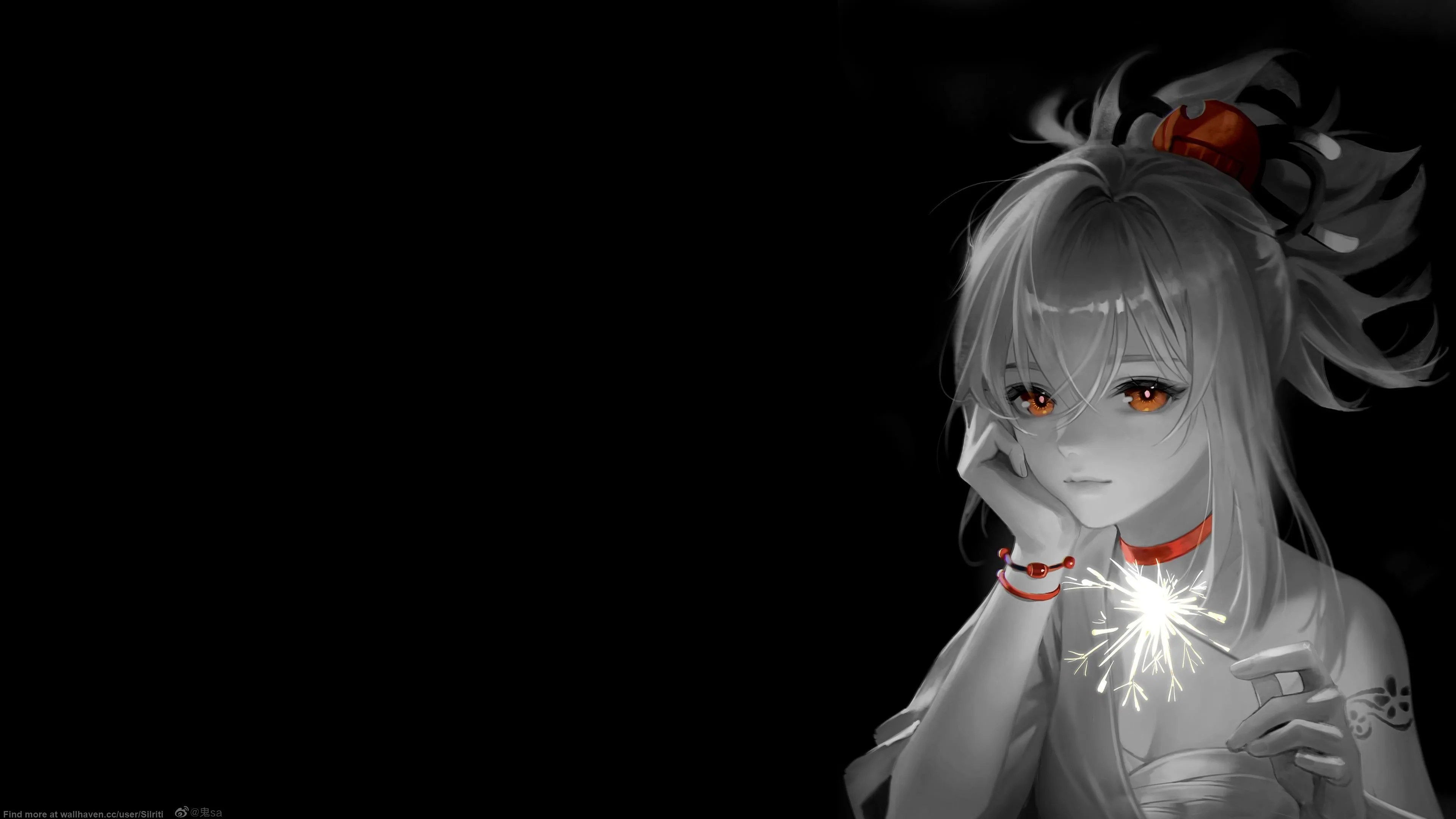 Wallpaper dream, anime, black background, beautiful girl, Sparkler for mobile and desktop, section сёнэн, resolution 3840x2160