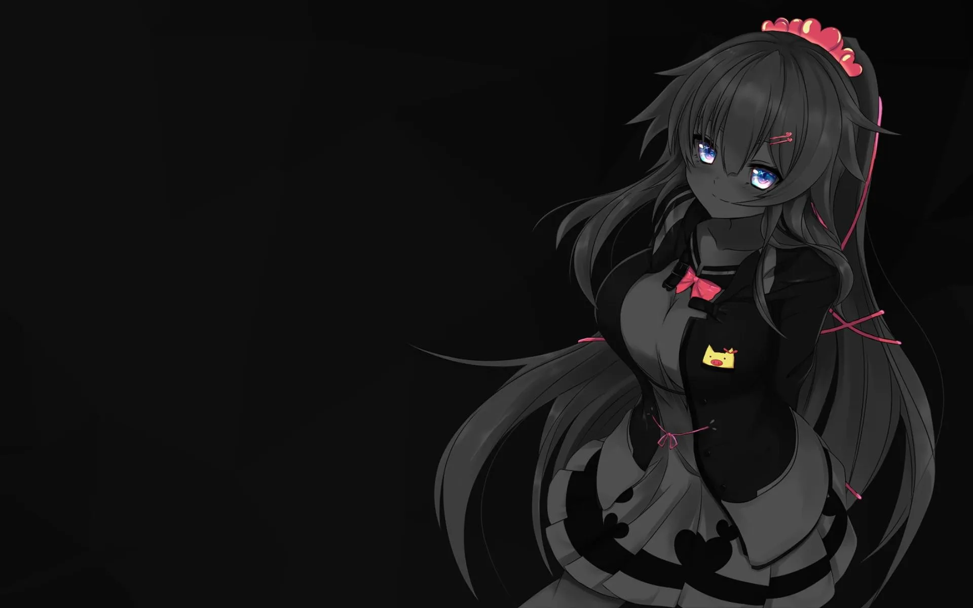 Wallpaper the dark background, anime, blue eyes, long hair, beautiful girl, anime, monochrome, monochrome for mobile and desktop, section сёнэн, resolution 1920x1200