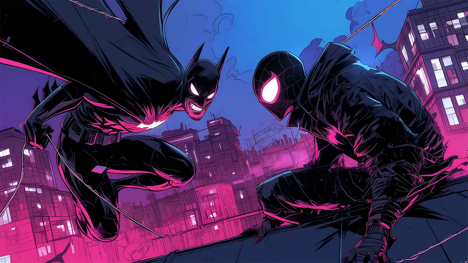 Batman Vs Spider Man Neon Night Duel Desktop Wallpaper 4K