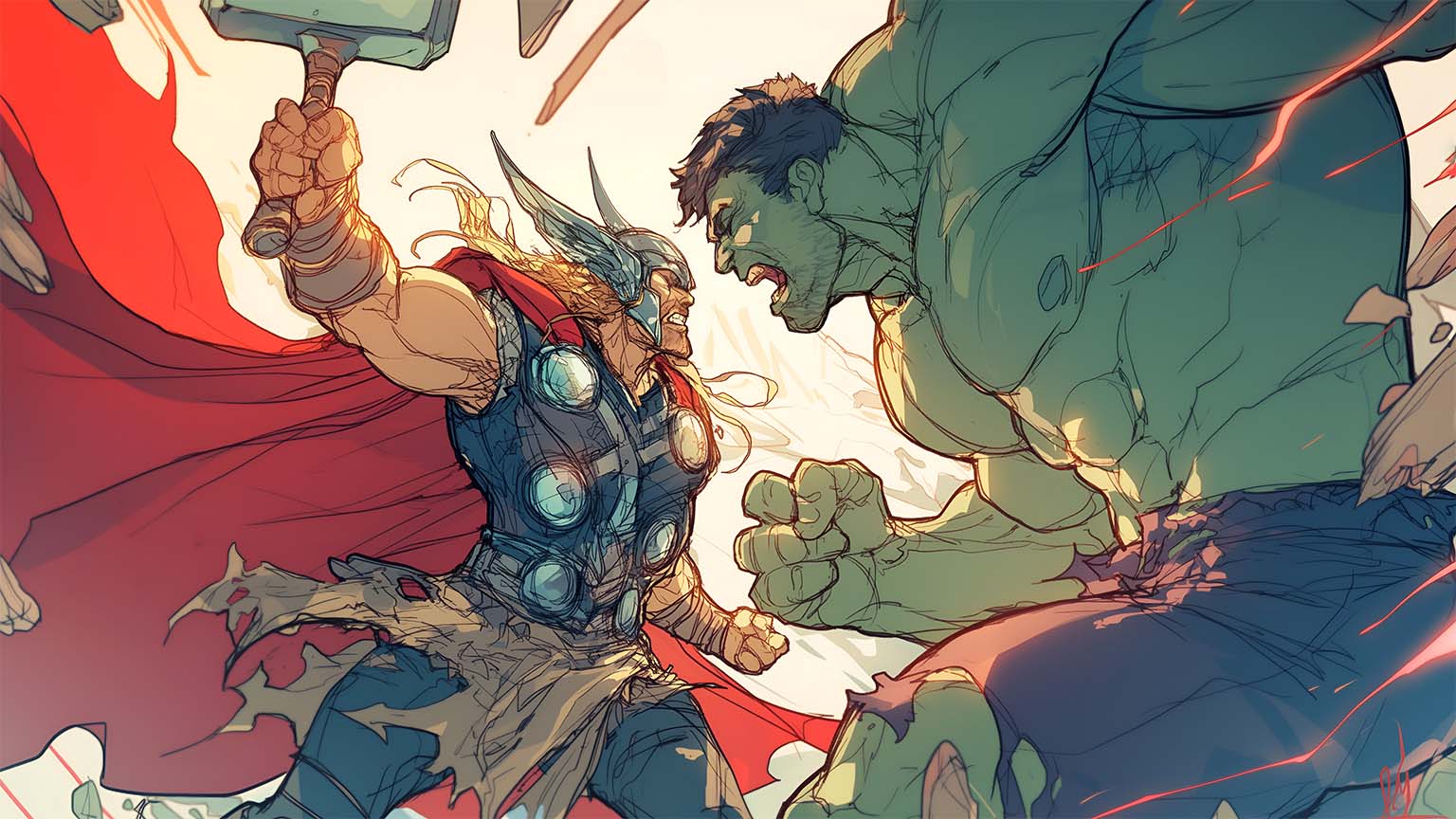 Thor vs Hulk Battle Scene Marvel Desktop Wallpaper