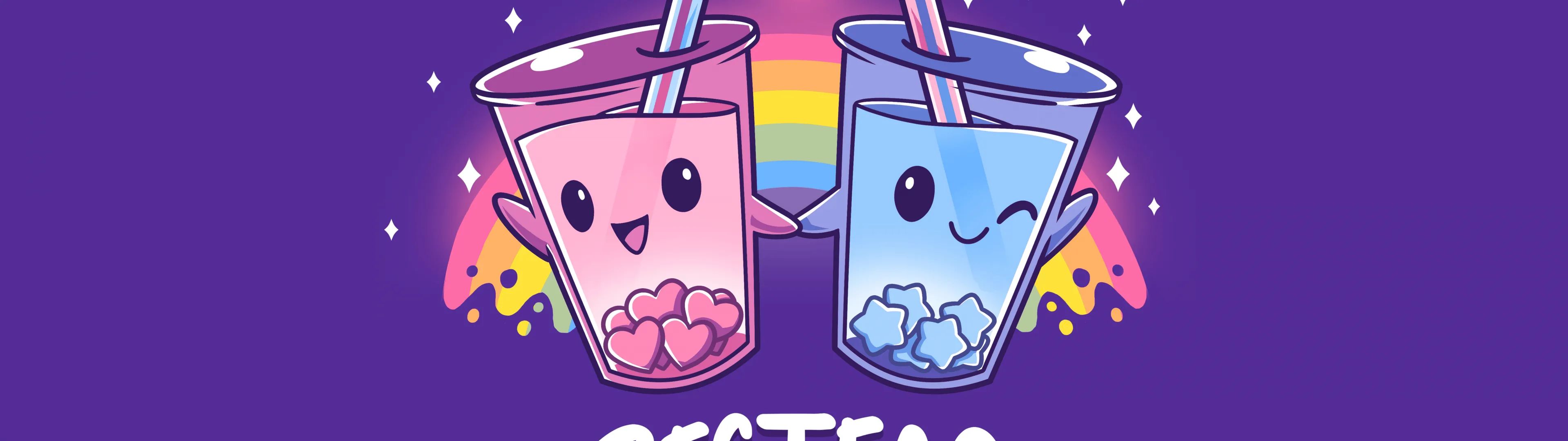 Kawaii bubble tea Wallpaper 4K, Love hearts, Rainbow