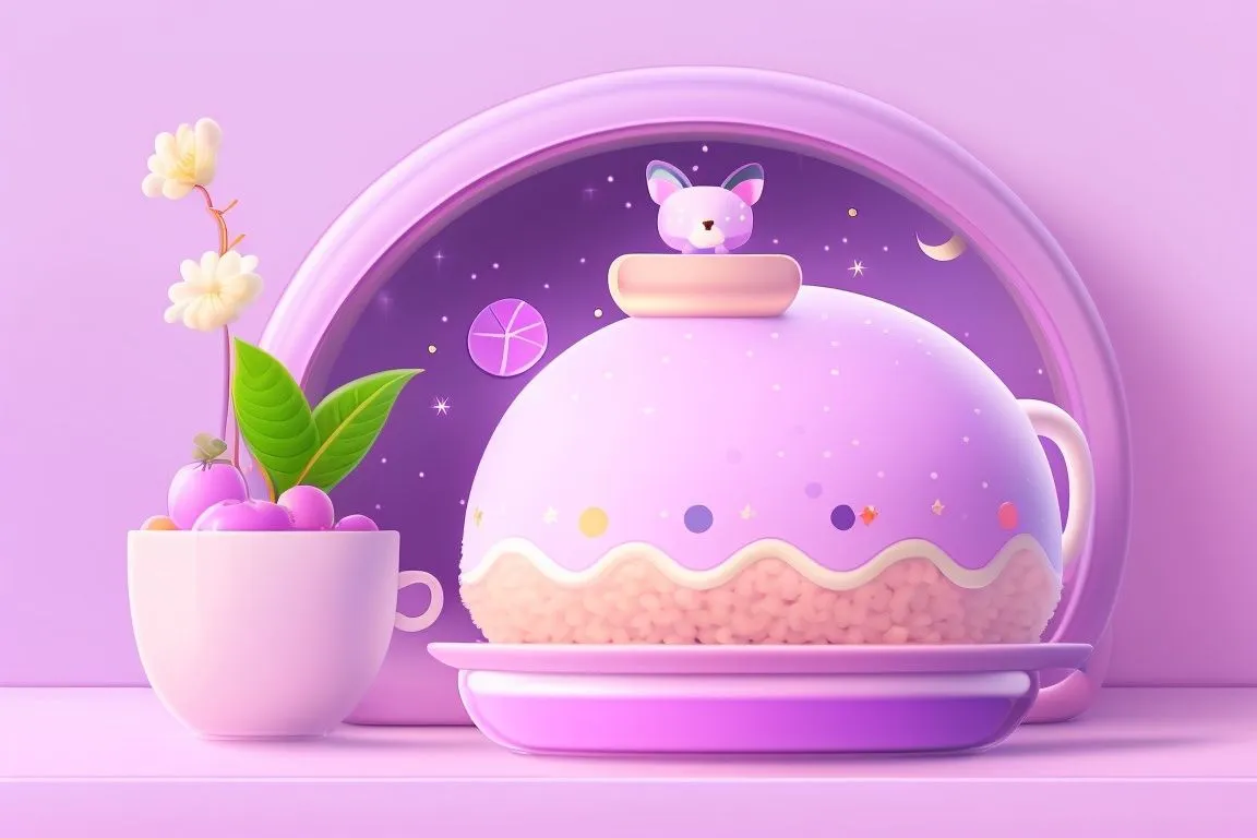 Kawaii animals sanrio pastel purple, in a witchy cafe, computer wallpaper 2048 × 2732