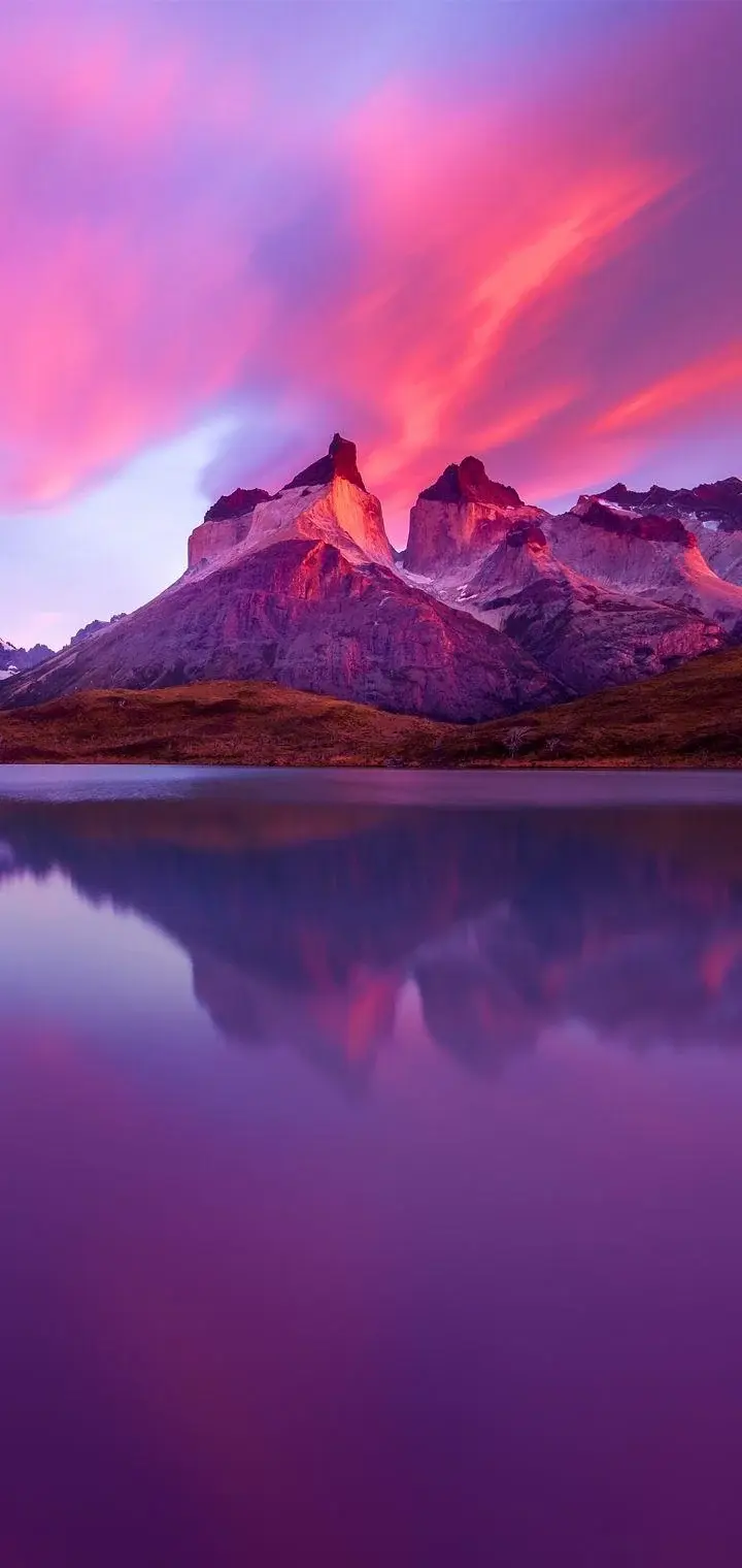 Google Android OPPO Smartphones ColorOS Stock Default Wallpaper Vibrant Purple And Pink Sunset Over Mountains