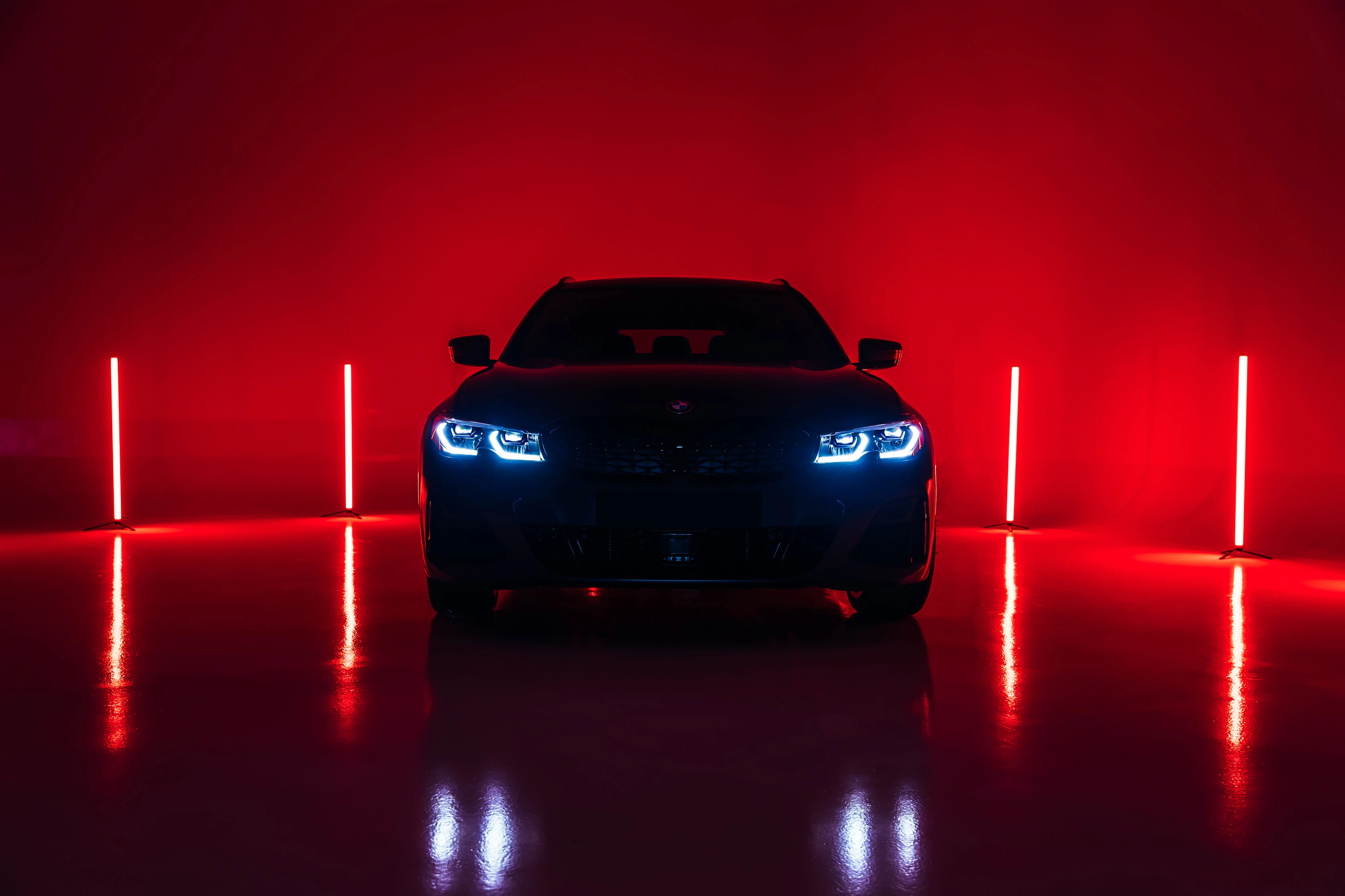 BMW M340i xDrive Touring First Edition Wallpaper 4K, 2020, Red lighting, 5K