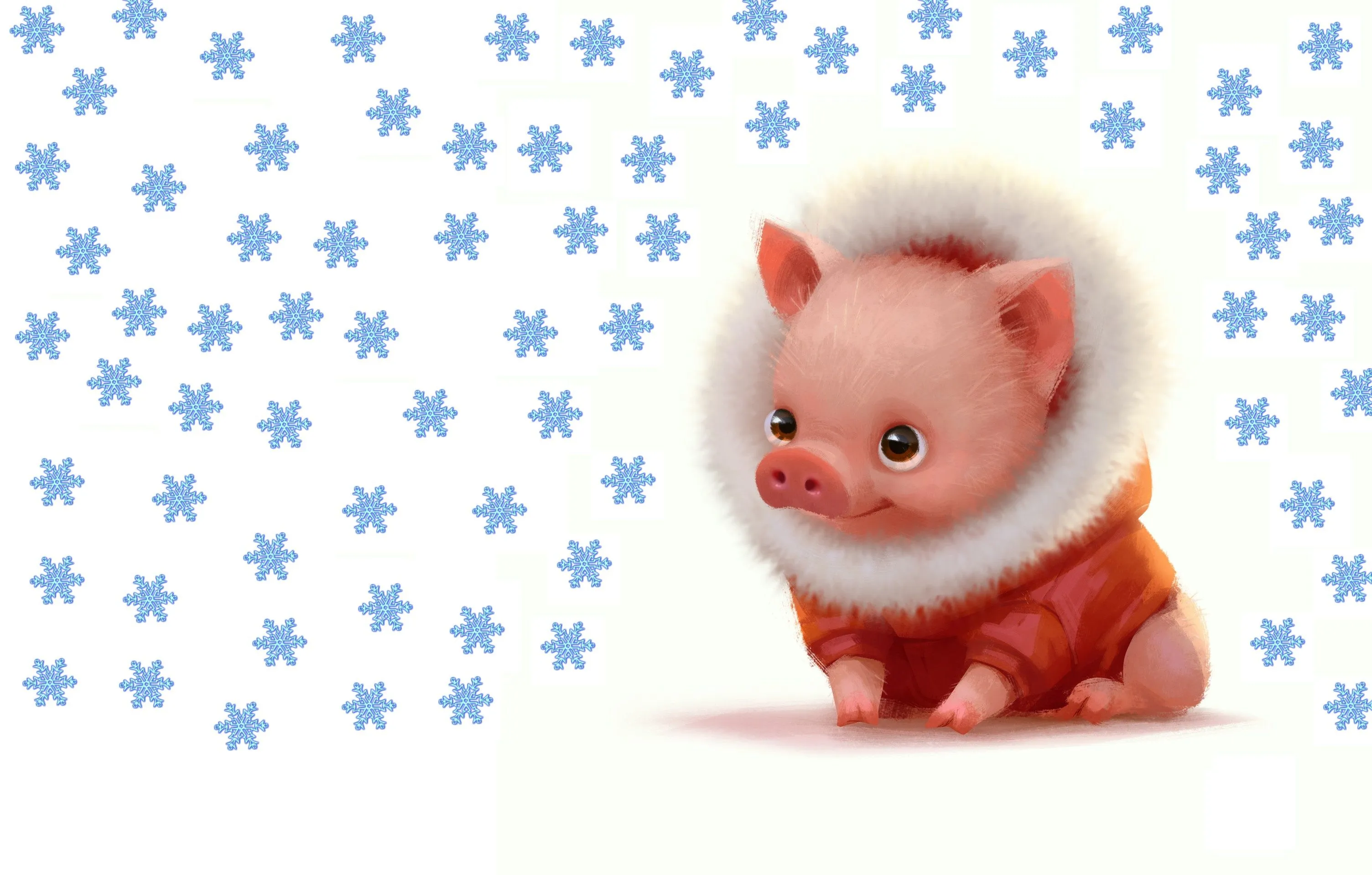 Wallpaper winter, new year, baby, art, pig, pig, Lynn Chen, Lil piggy dude for mobile and desktop, section новый год, resolution 3008x1920