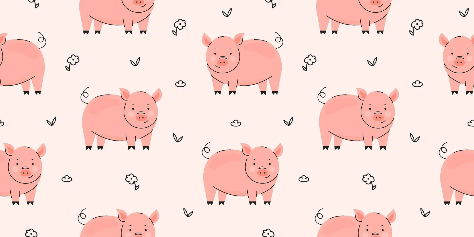 Cute pig with flower seamless pattern background