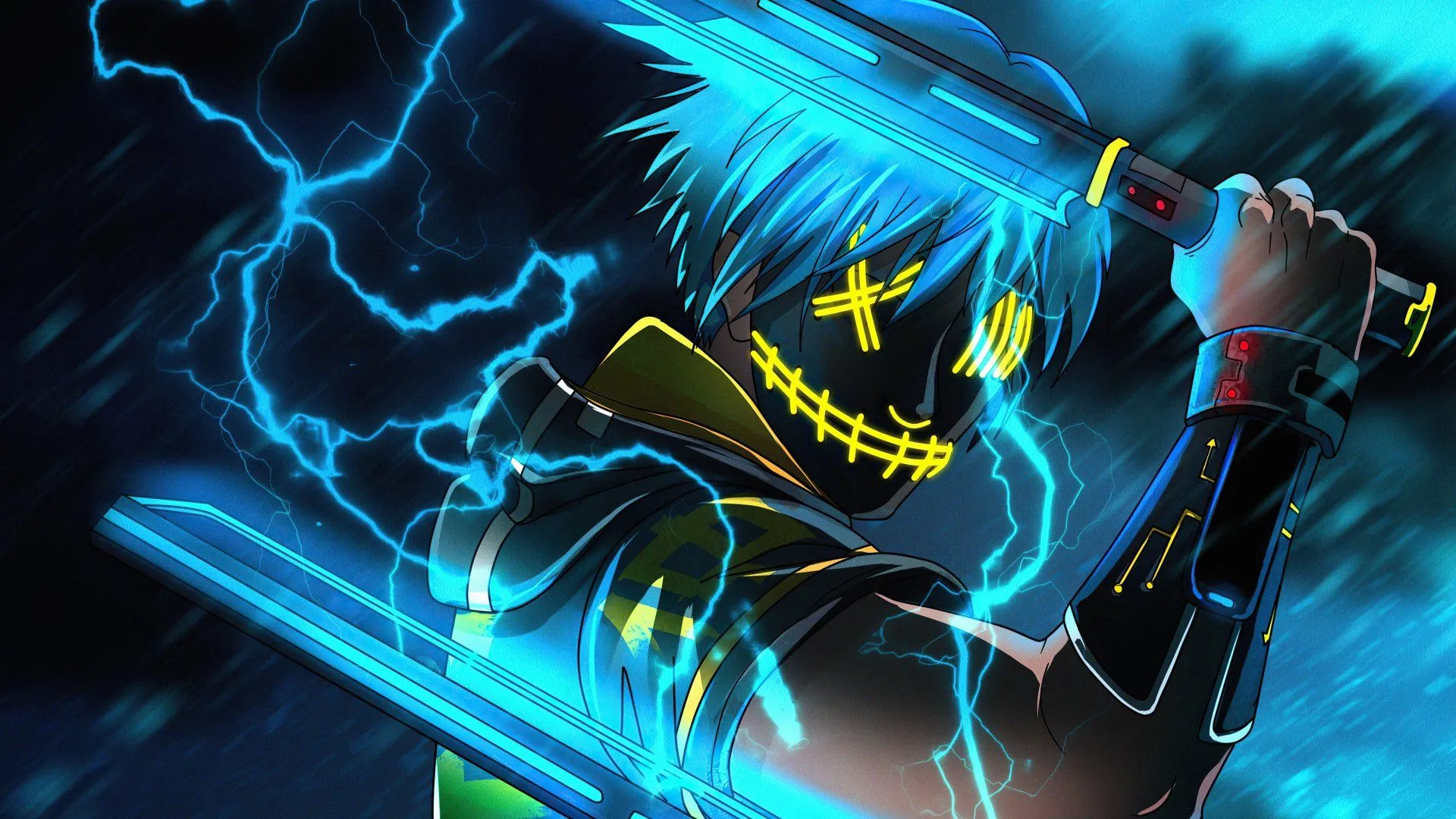 4K Ultra HD Anime Boy with Electric Mask and Twin Bladesx2160