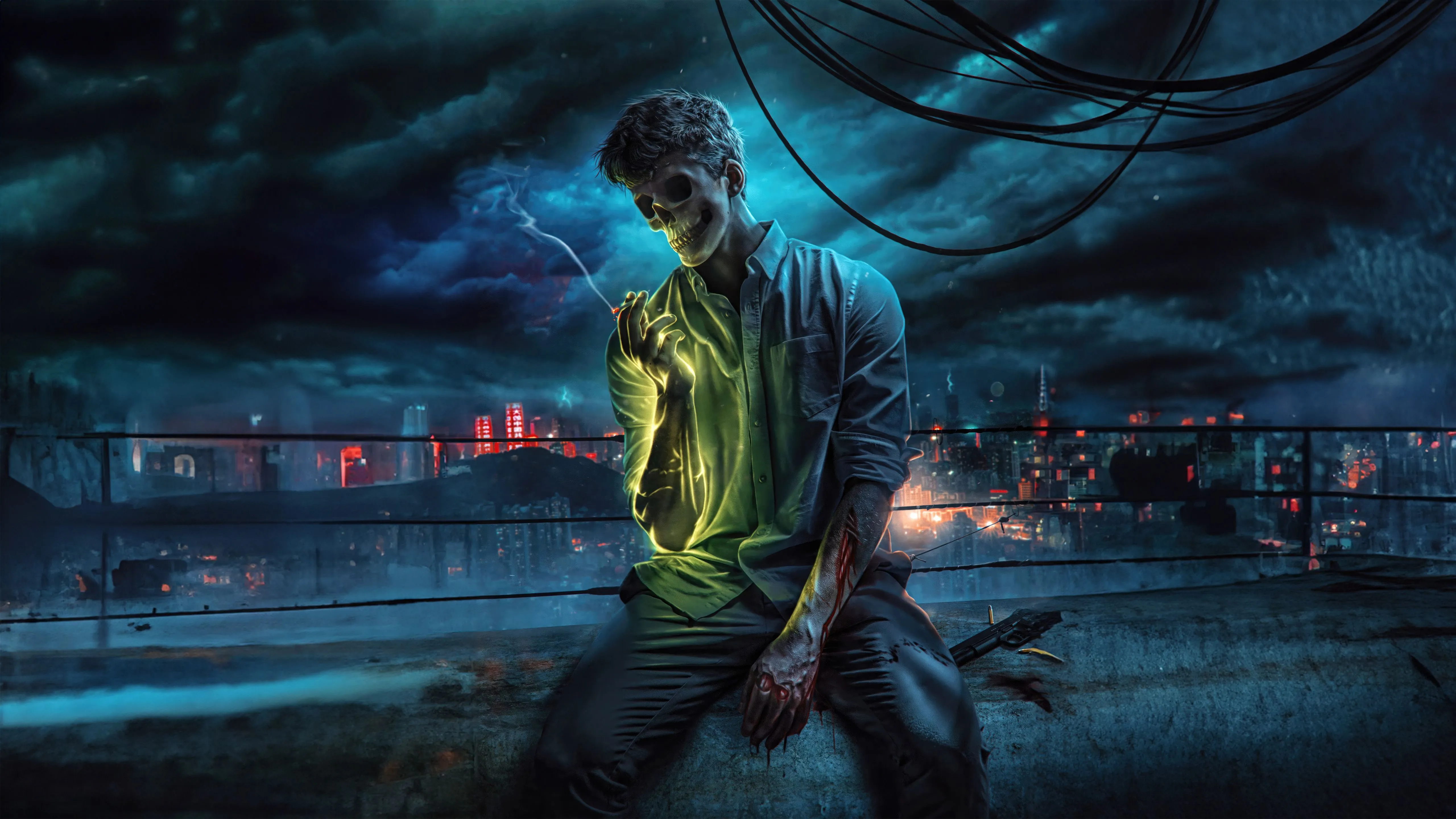 Skull Boy Enjoys A Night Of Stardust And Smoke Wallpaper, HD Artist Wallpaper, 4k Wallpaper, Image, Background, Photos and Picture