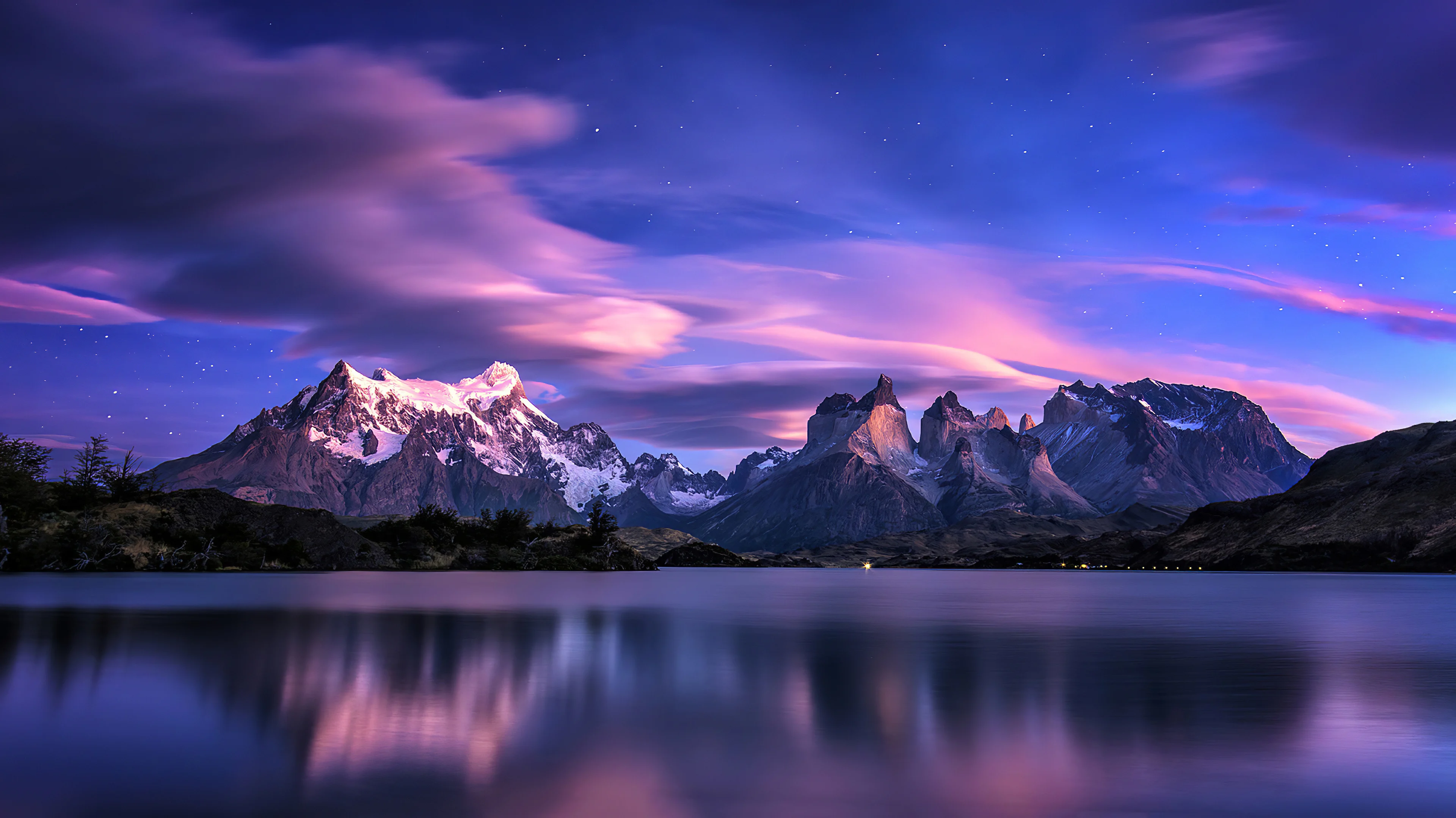 Mountains in lake at sunset Wallpaper 4K for Desktop