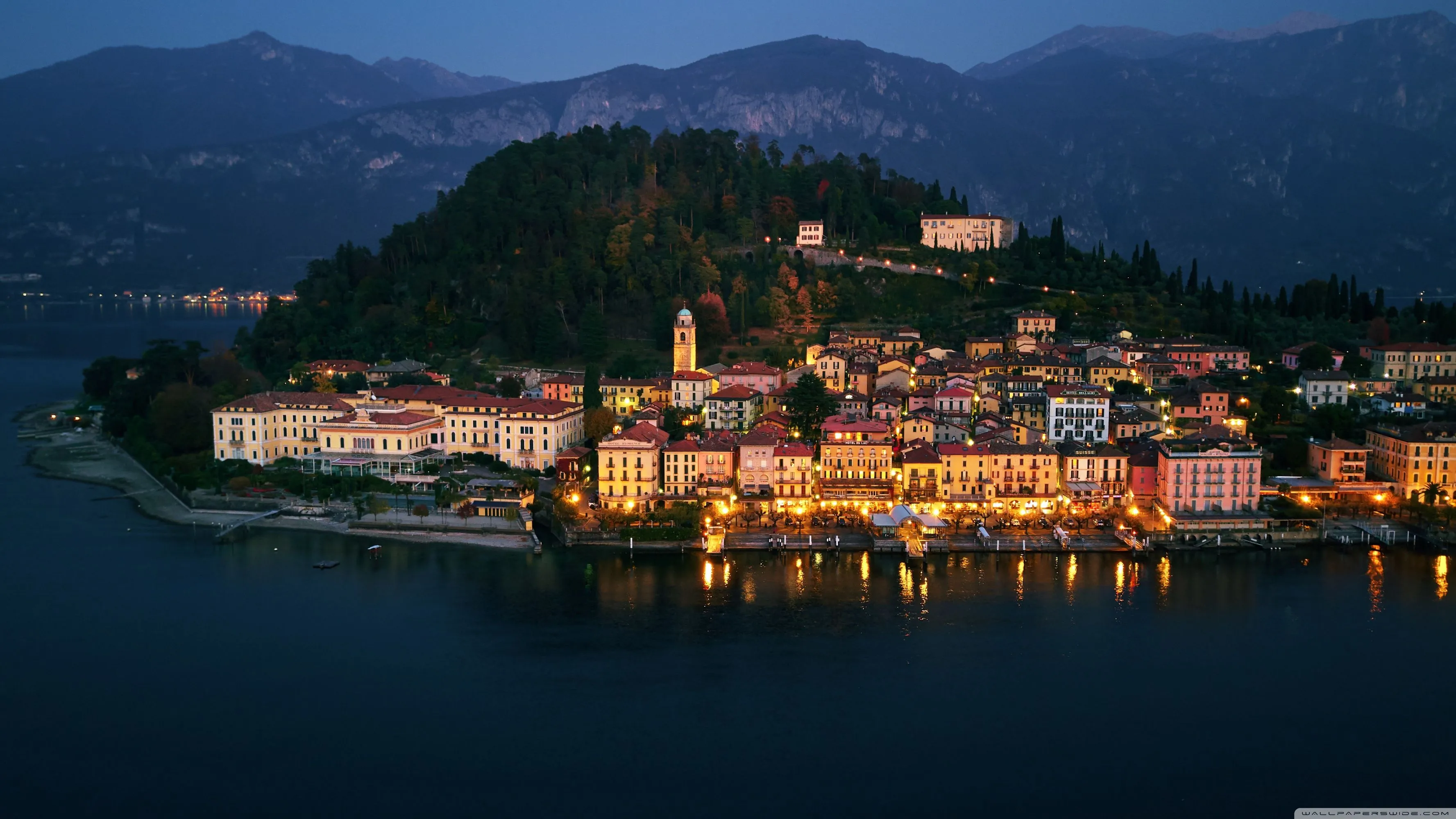 Lake Como, Night, Bellagio, Italy 4K UHD Wallpaper for UltraHD Desktop and TV, Widescreen and UltraWide Display, Smartphone and Tablet Devices