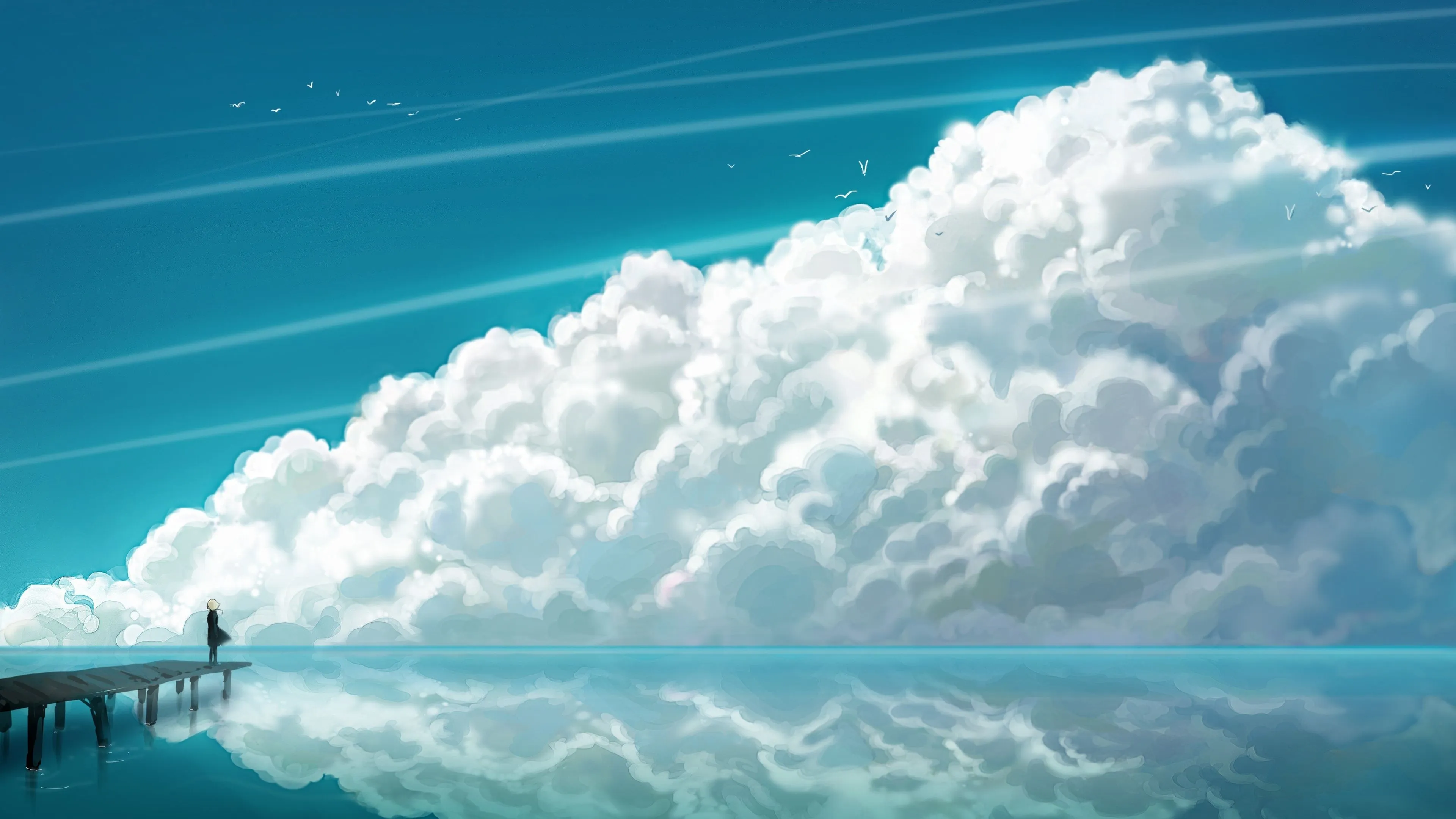 Anime Girl Sea Sky Clouds Landscape Art 4k 4K , HD 4k Wallpaper Image, Background, Photos and Picture
