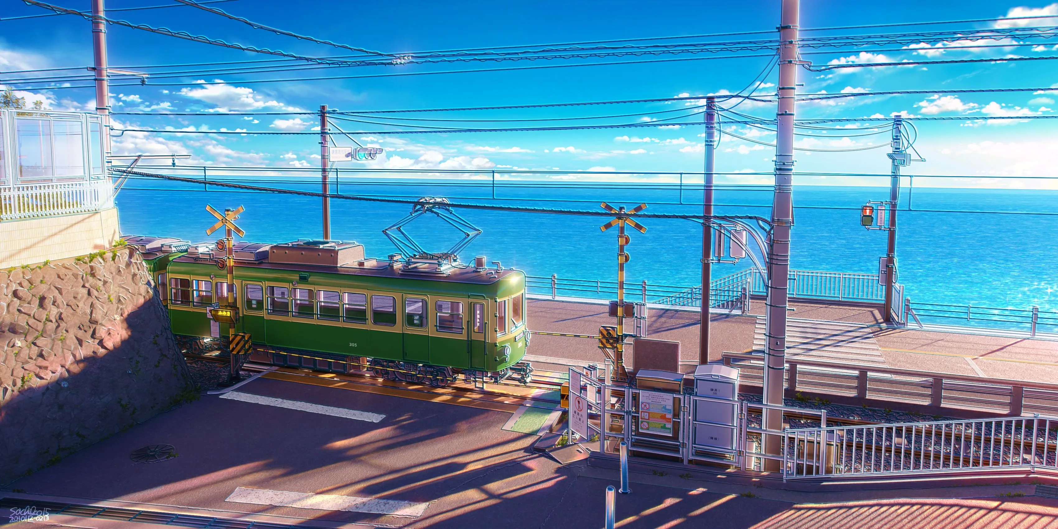 Desktop wallpaper: Anime, Train, Ocean, Sea, Sky 4K free download for PC. 1534393