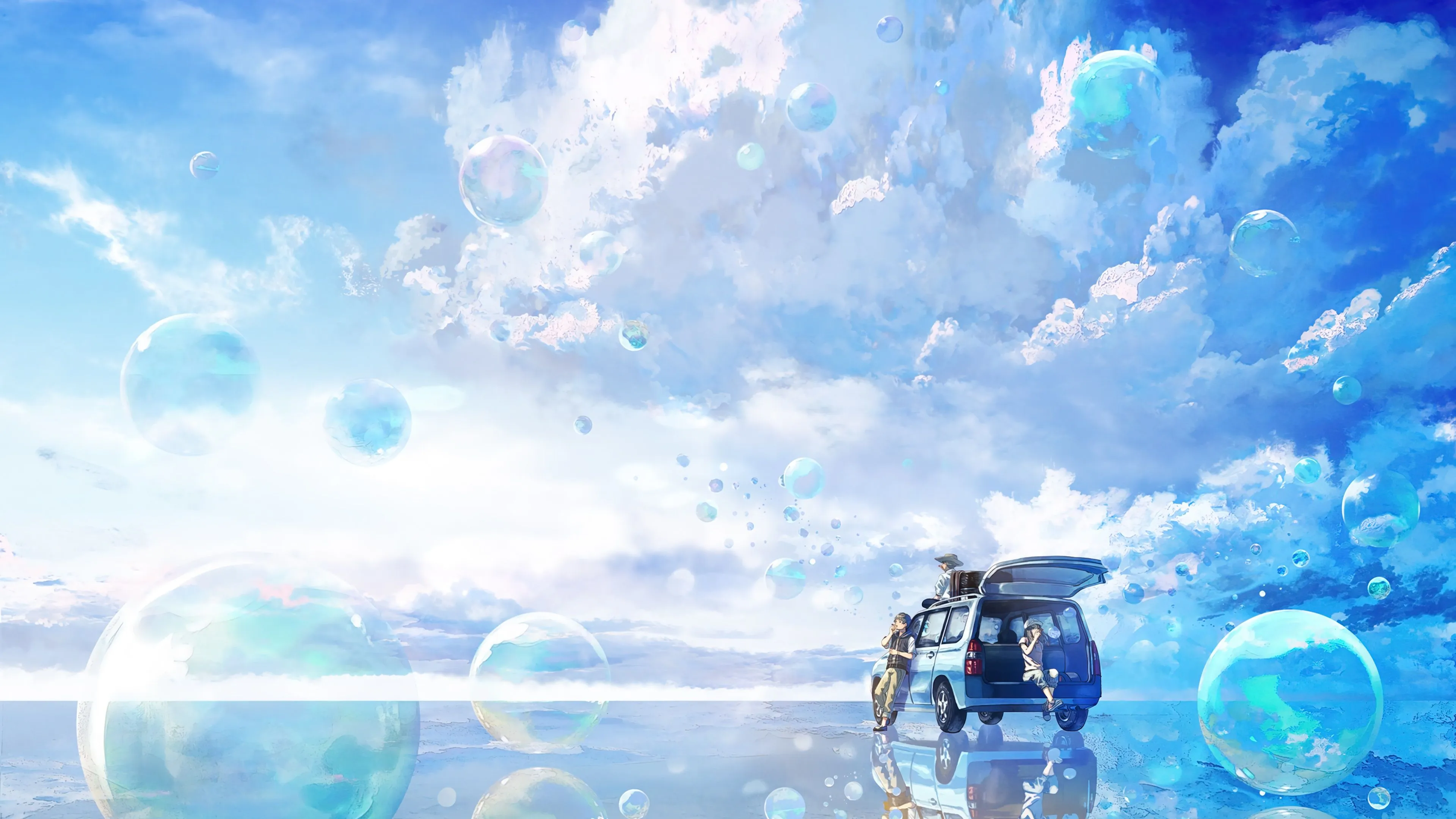 Anime Scenery With Bubbles And A Van, HD Wallpaper