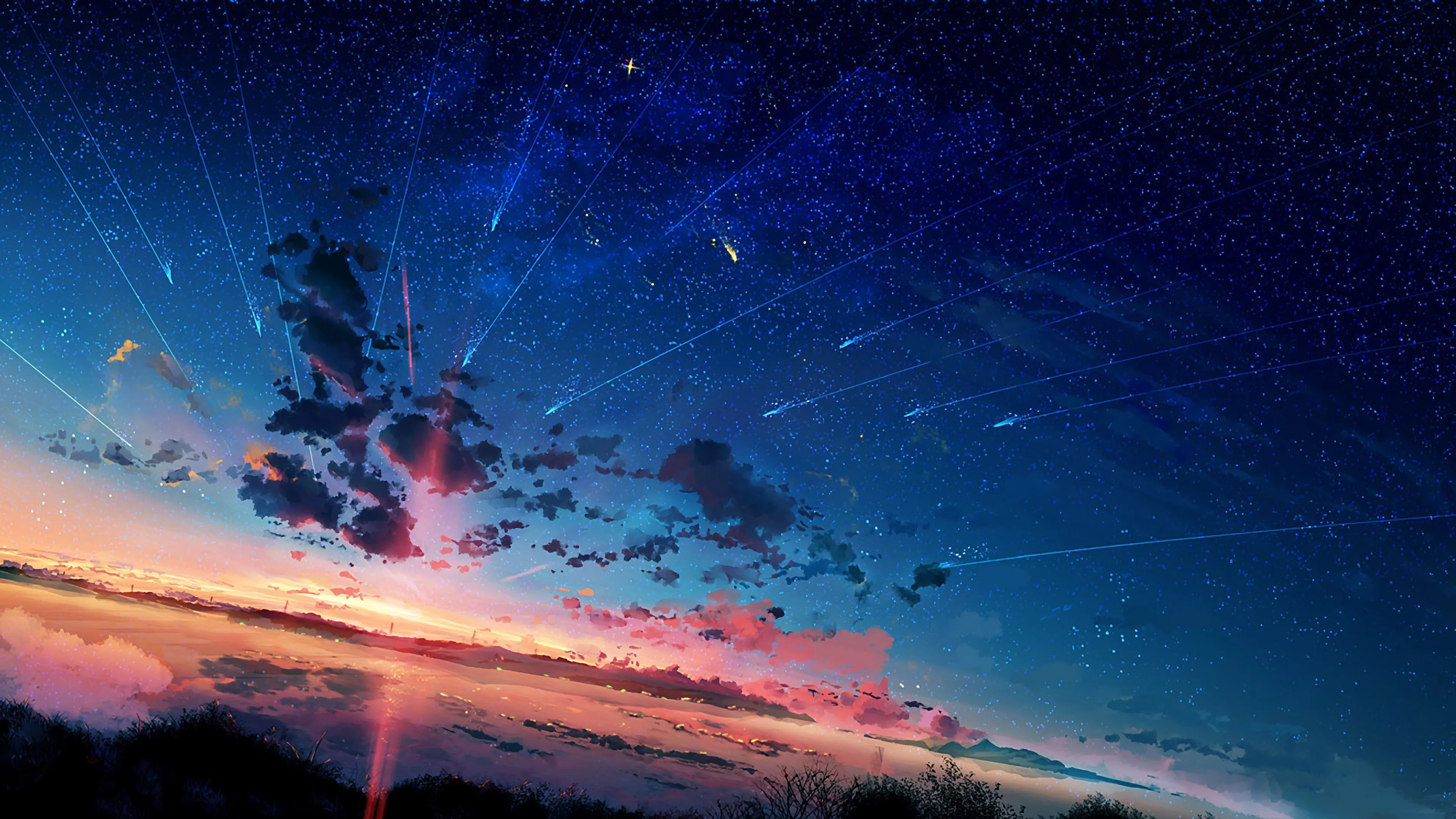 Anime Scenery Horizon Shooting Star Sunset 4K Wallpaper HD