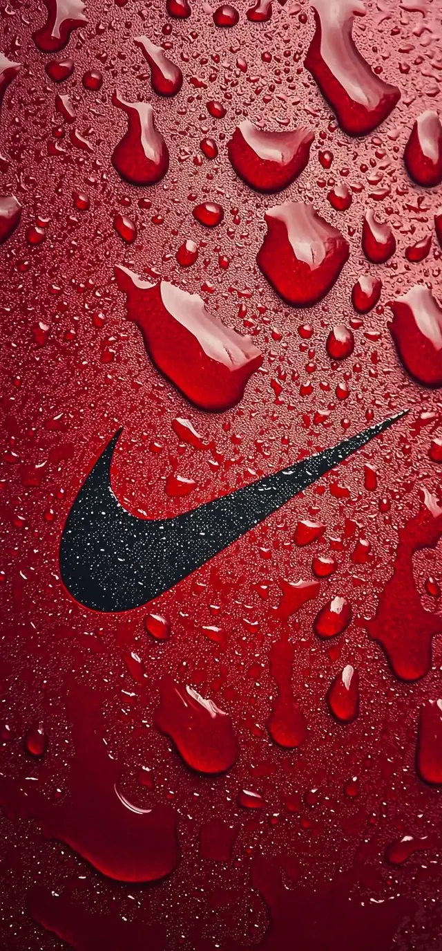 Nike Logo Red With Raindrops Water Droplets Best Wallpaper For Apple IPhone 16