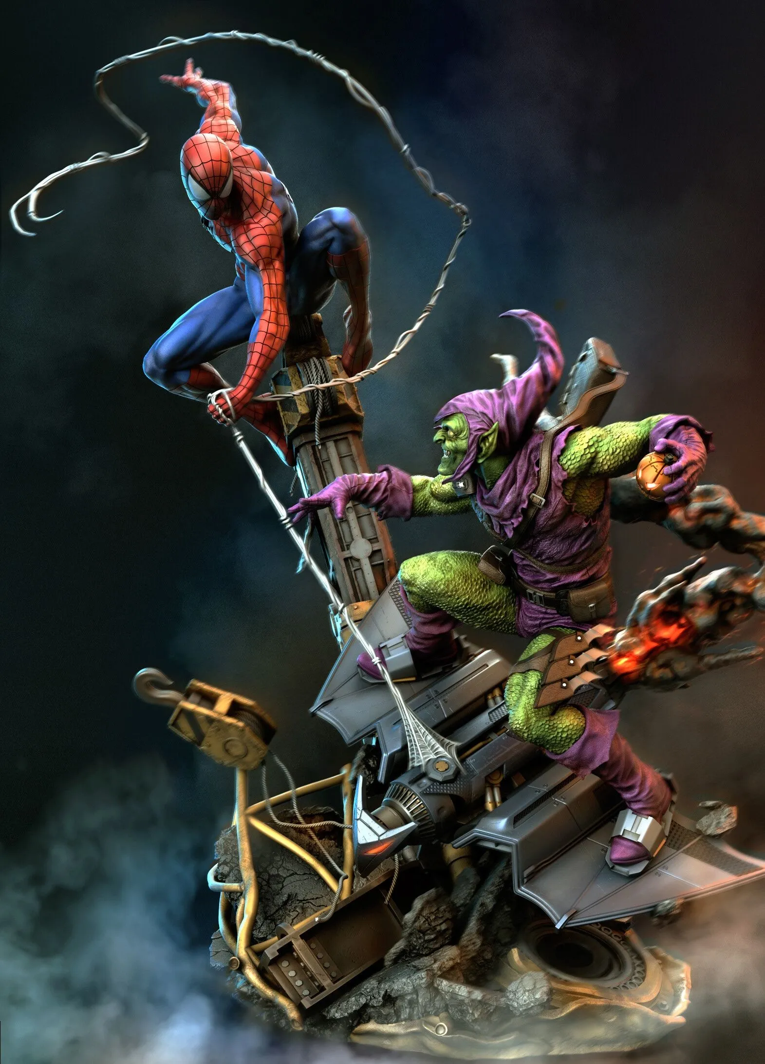 Spider Man And Green Goblin Battle Diorama HD Phone Wallpaper