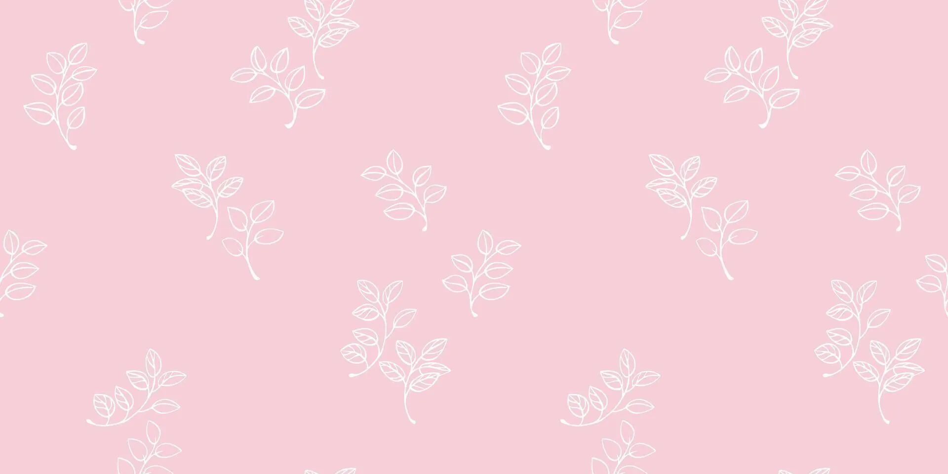 Pastel seamless pattern with minimalist white line drawn branches with leaves on a soft pink background. Plain ornament for elegant textiles, wallpaper, packaging, modern graphic designs