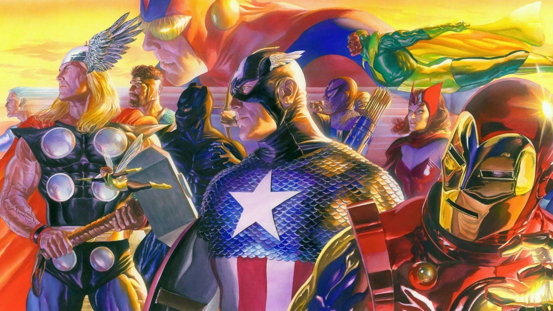 Epic Avengers HD Wallpaper: Scarlet Witch, Vision, Thor & Morex1080