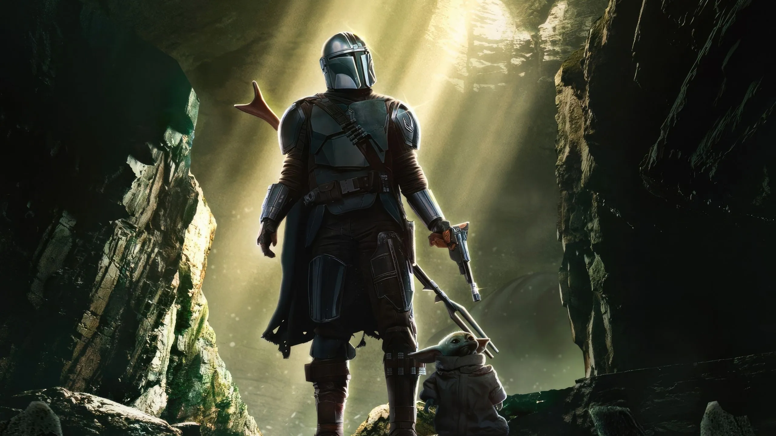 The Mandalorian with Grogu Baby Yoda 4K Wallpaper