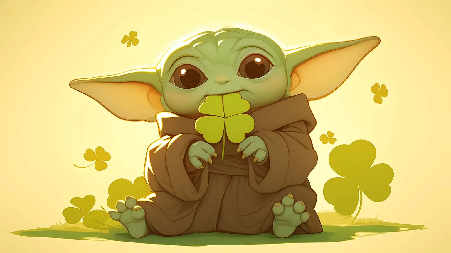 Baby Yoda Green Clover St. Patrick's Day Desktop Wallpaper 4K
