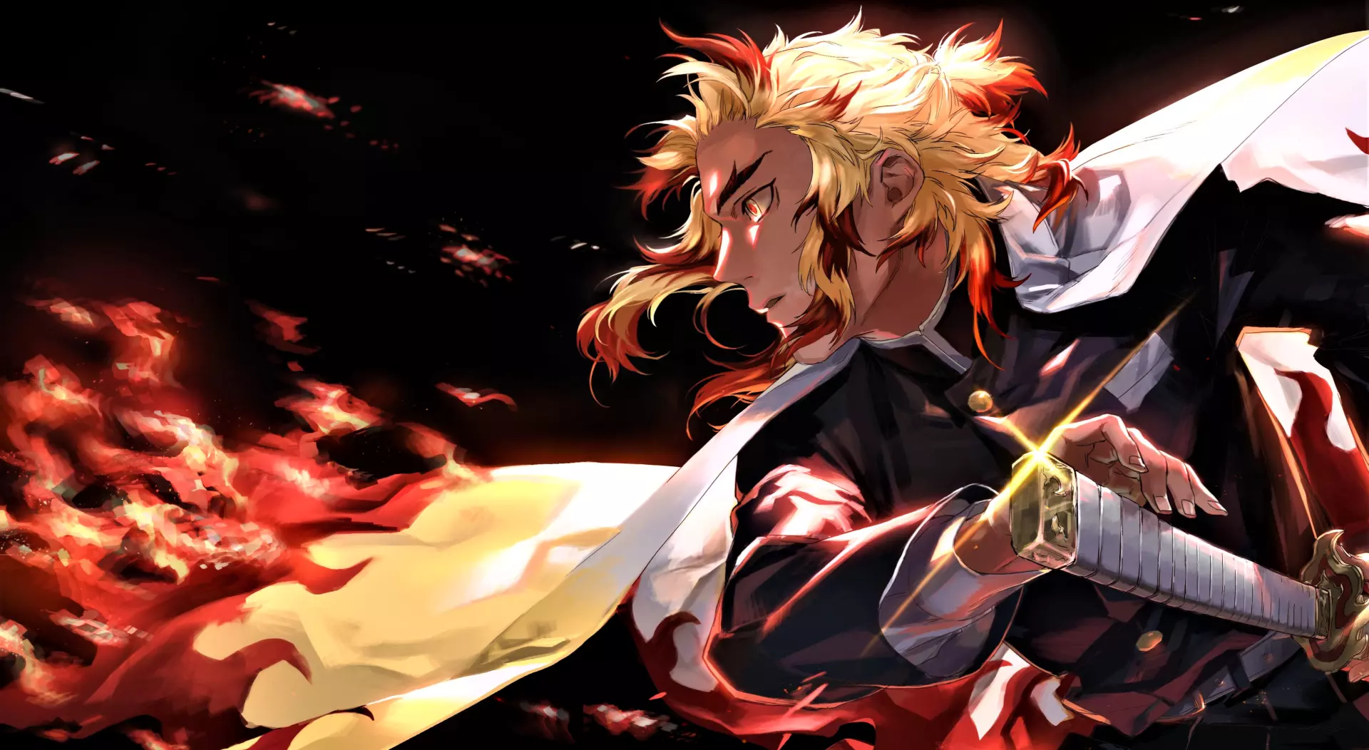 Live wallpaper Demon Slayer Kyojuro Rengoku Flame Hashira 4K download on VSThemes.org