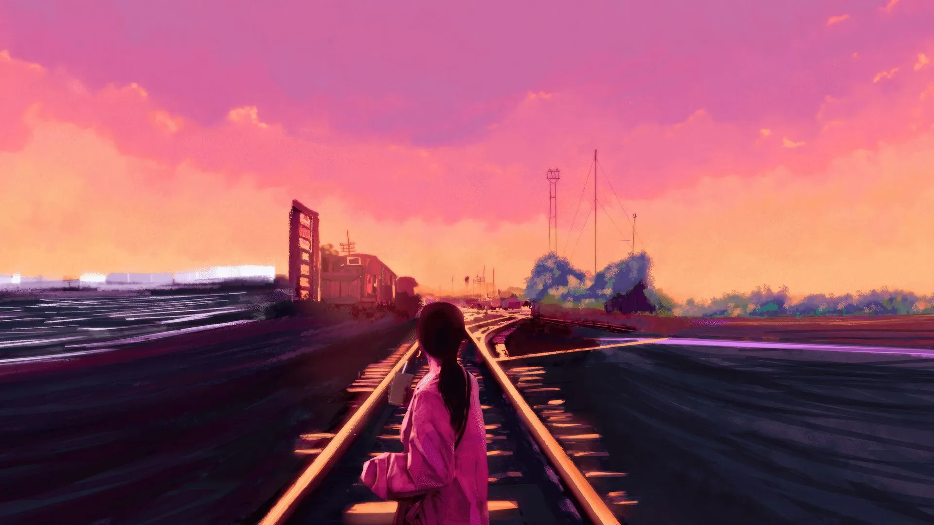 Anime Girl Chill Time With Starbucks On The Train Track Laptop Full HD 1080P , HD 4k Wallpaper, Image, Background, Photos and Picture