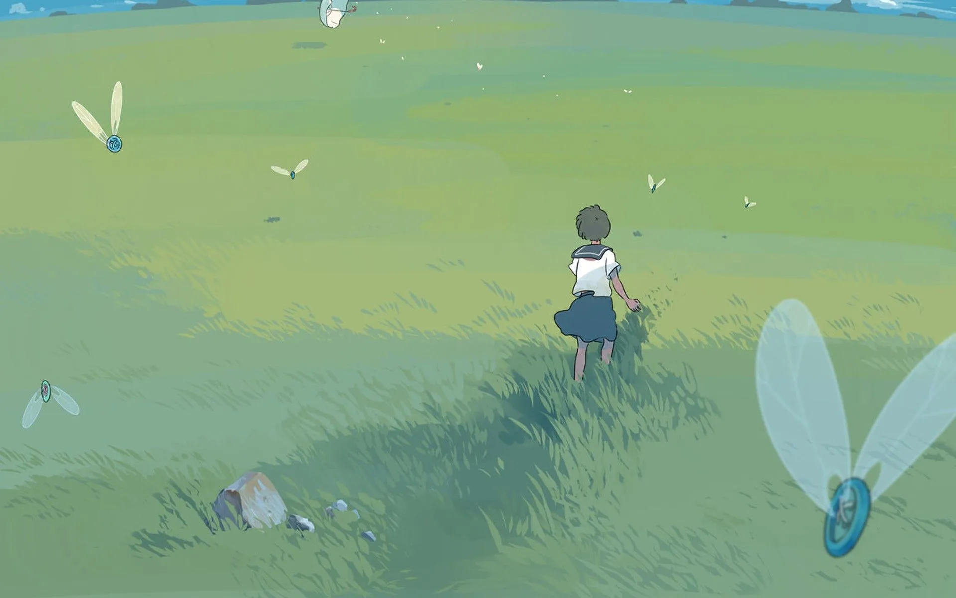 Grass, Field, Anime, Anime Girls, Outdoors, Artwork, HD Wallpaper