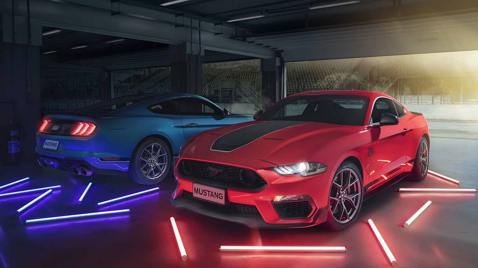 Ford Mustang Mach 1 Mach E Neon Garage Desktop Wallpaper