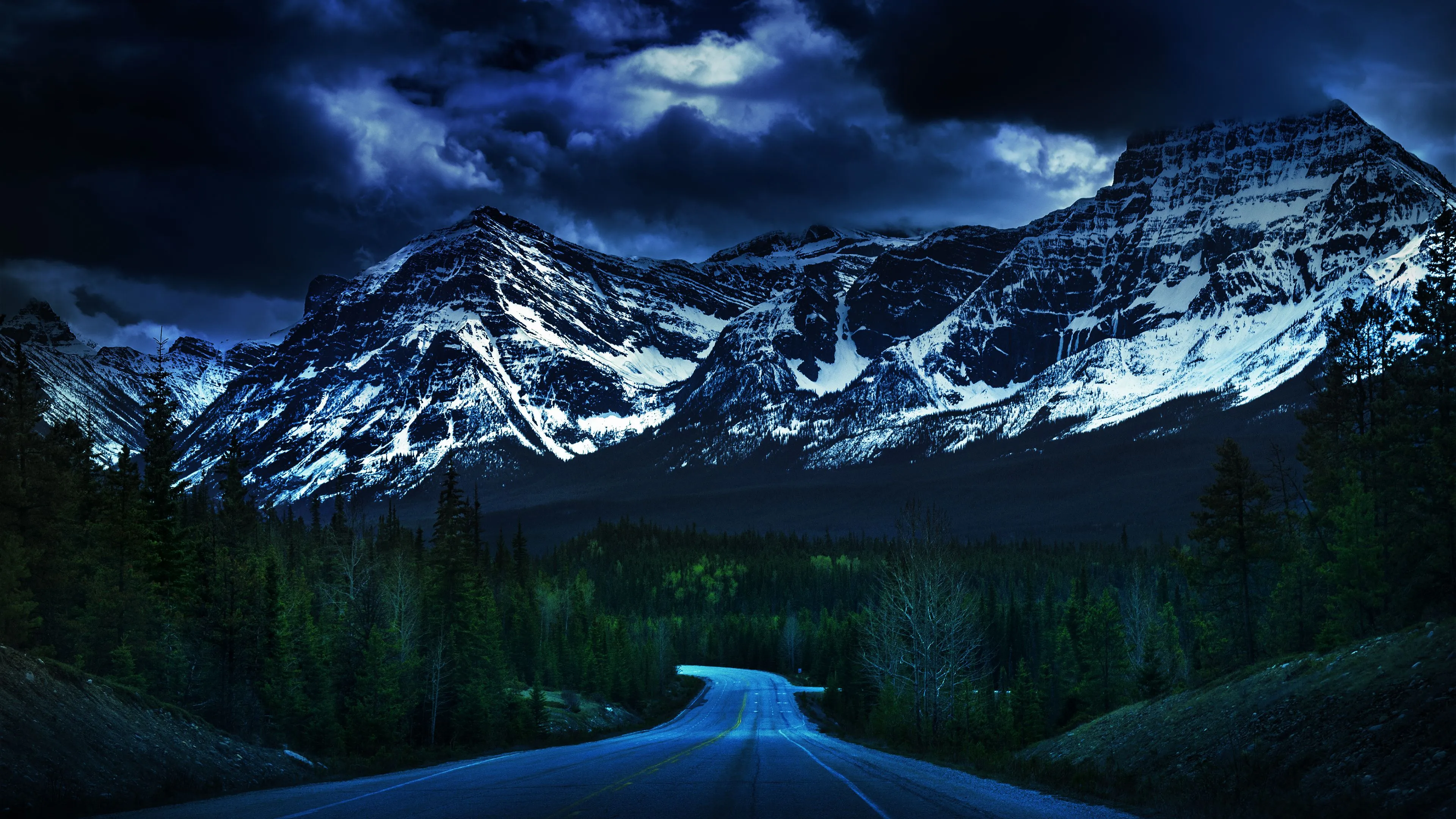 4K Ultra HD Night Road Through Majestic Mountain Rangex2160