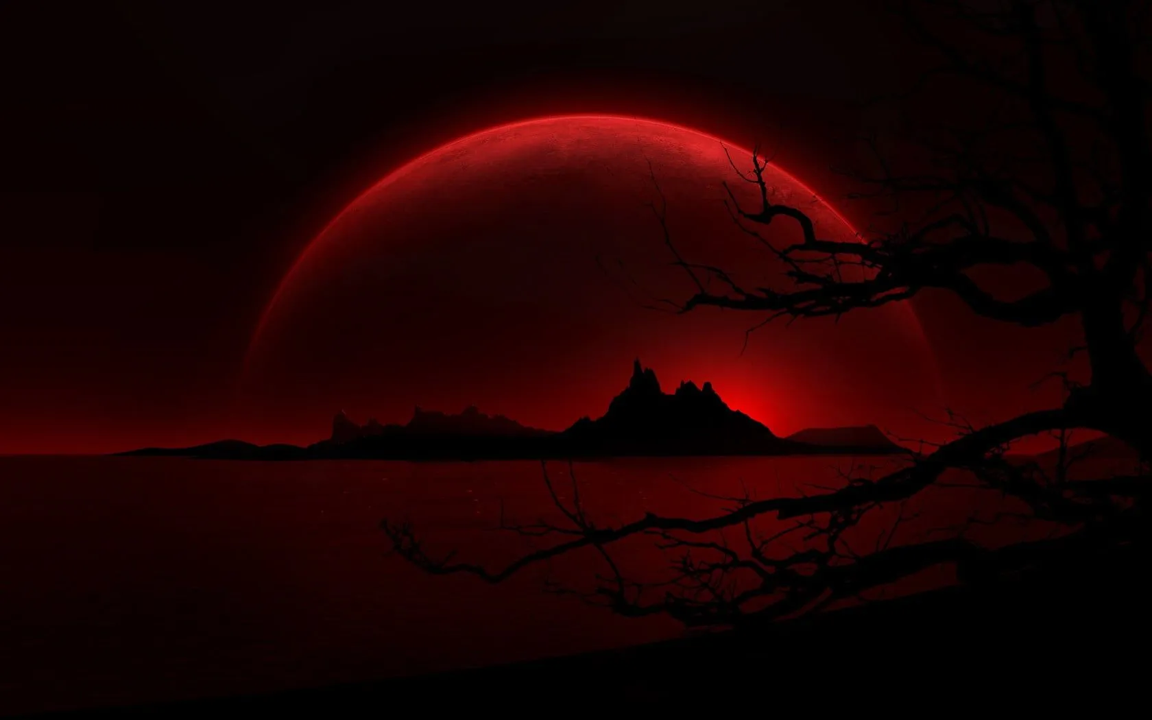 Black mountain in silhouette illustration, fantasy art HD wallpaper