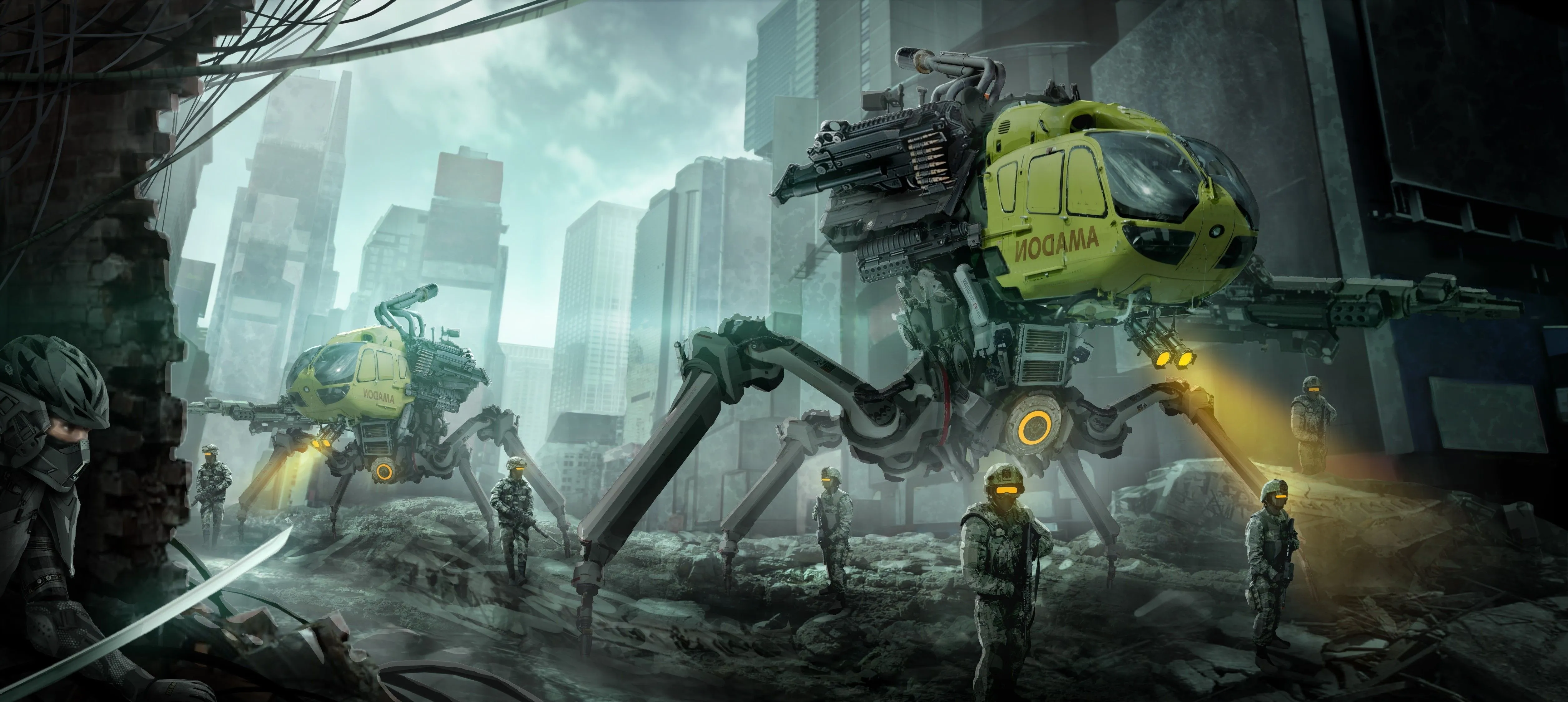 artwork, Fantasy Art, Futuristic, Robot, Soldier, Katana Wallpaper HD / Desktop and Mobile Background