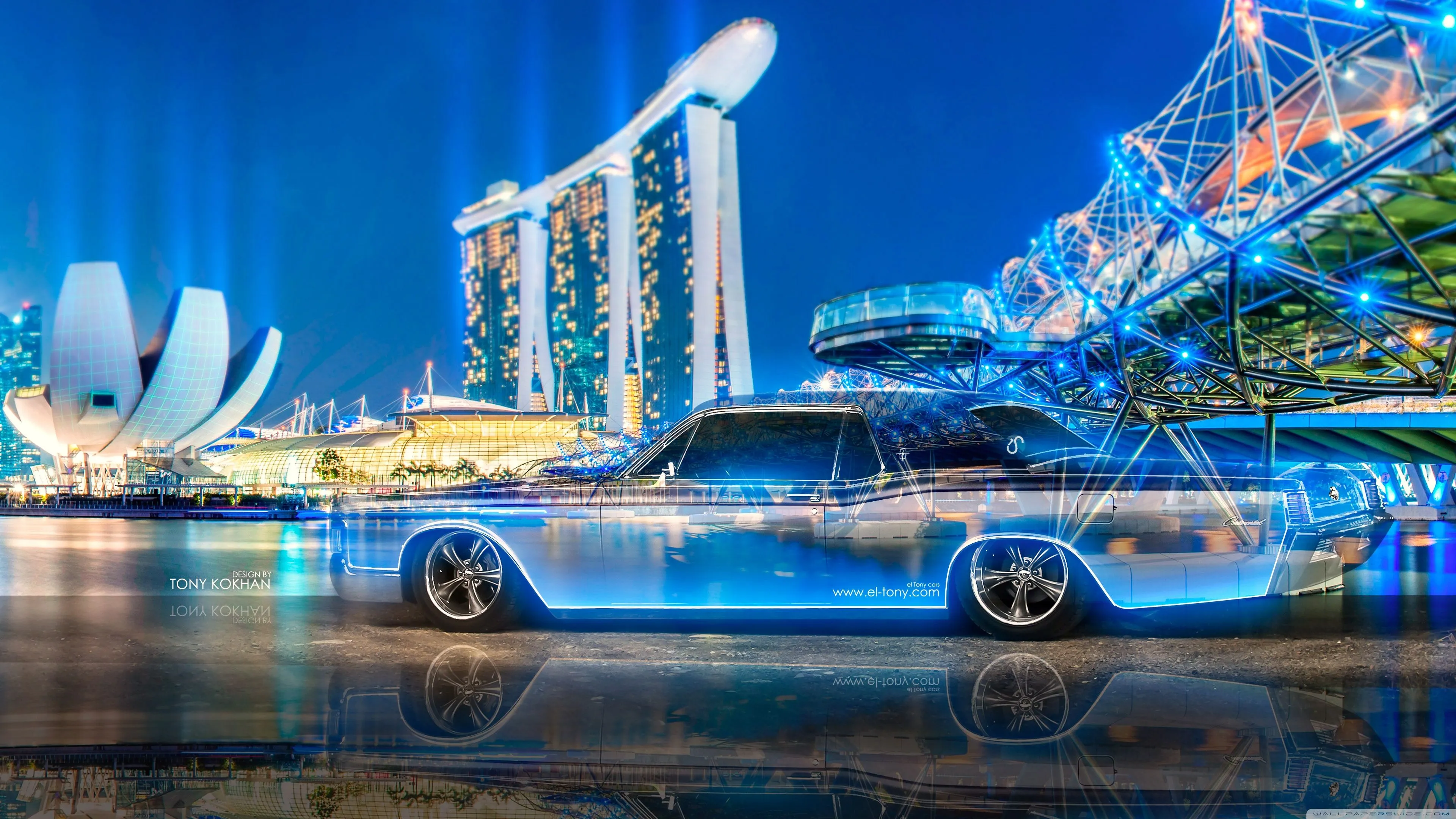 Lincoln Continental Crystal City Night Neon Car 2015 4K UHD Wallpaper for UltraHD Desktop and TV, Widescreen and UltraWide Display, Smartphone and Tablet Devices