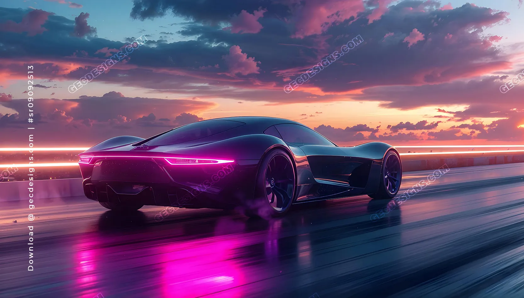 Futuristic Supercar Desktop Wallpaper with Neon Glow at Sunset
