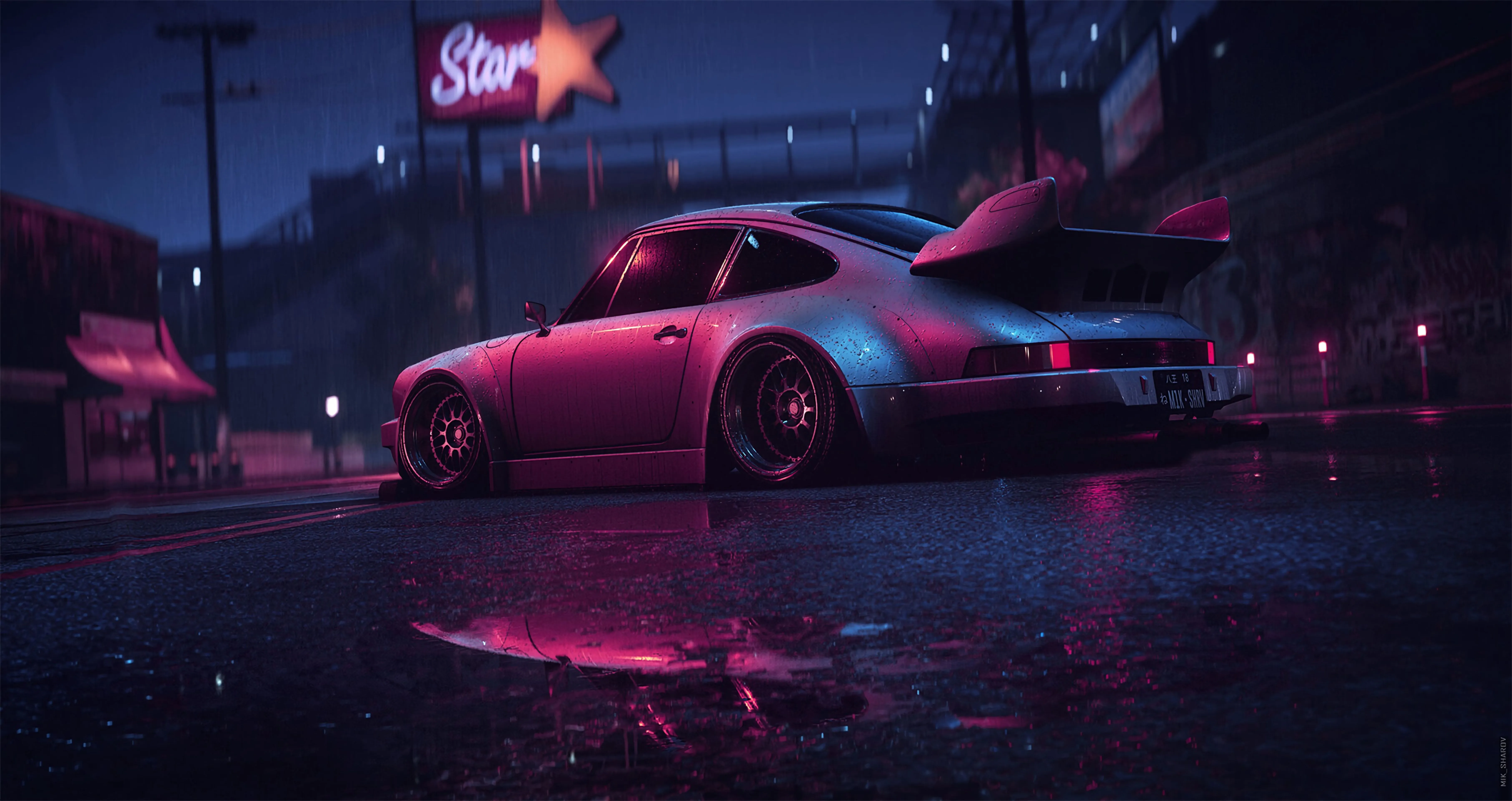 Desktop wallpaper: Cars, Sports Car, Sports, Porsche, Tuning, Night, Old, Neon, Porsche 911 Carrera Rsr 4K free download for PC. 53726