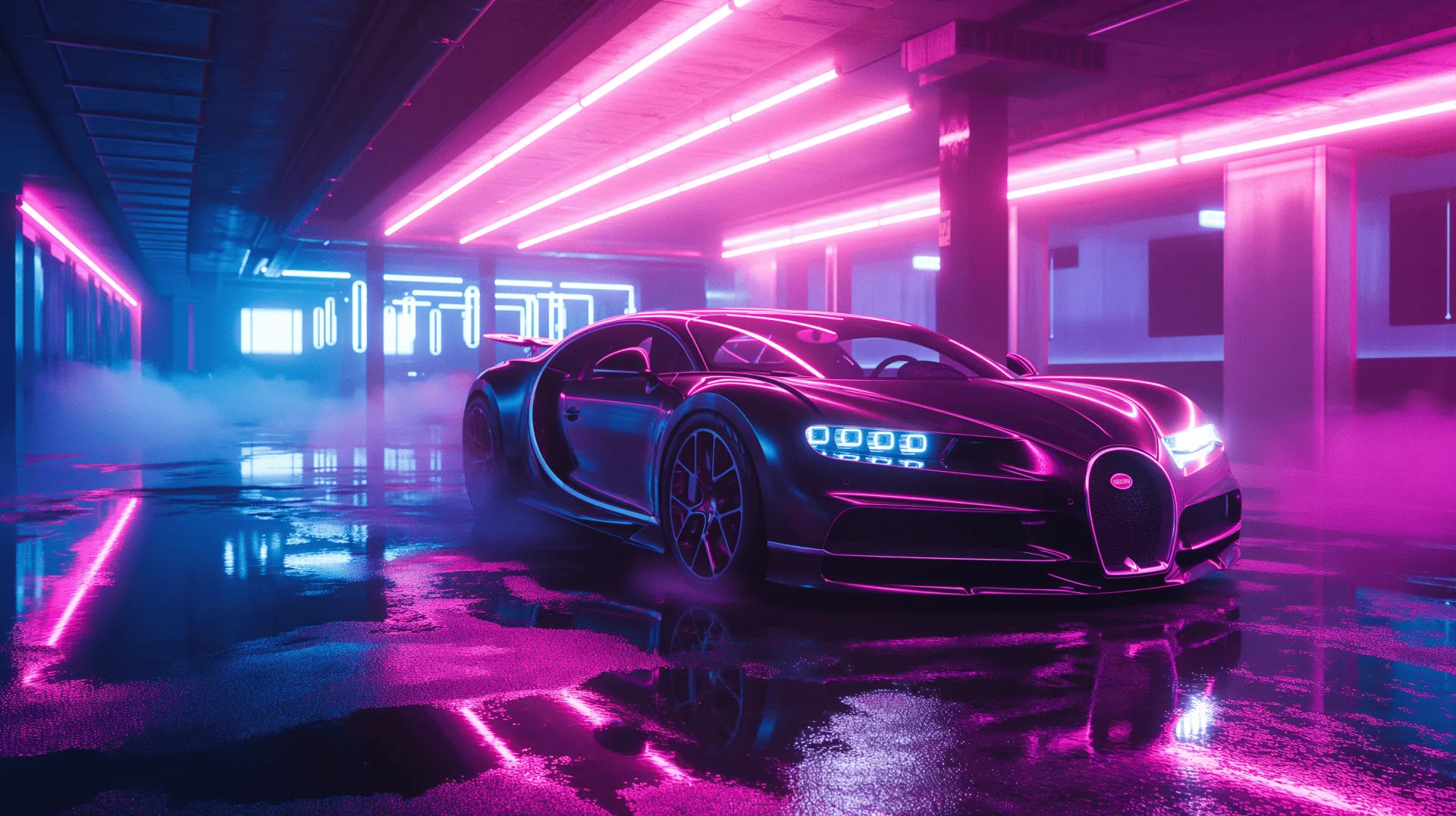 Neon Glare: HD Bugatti Chiron Wallpaper