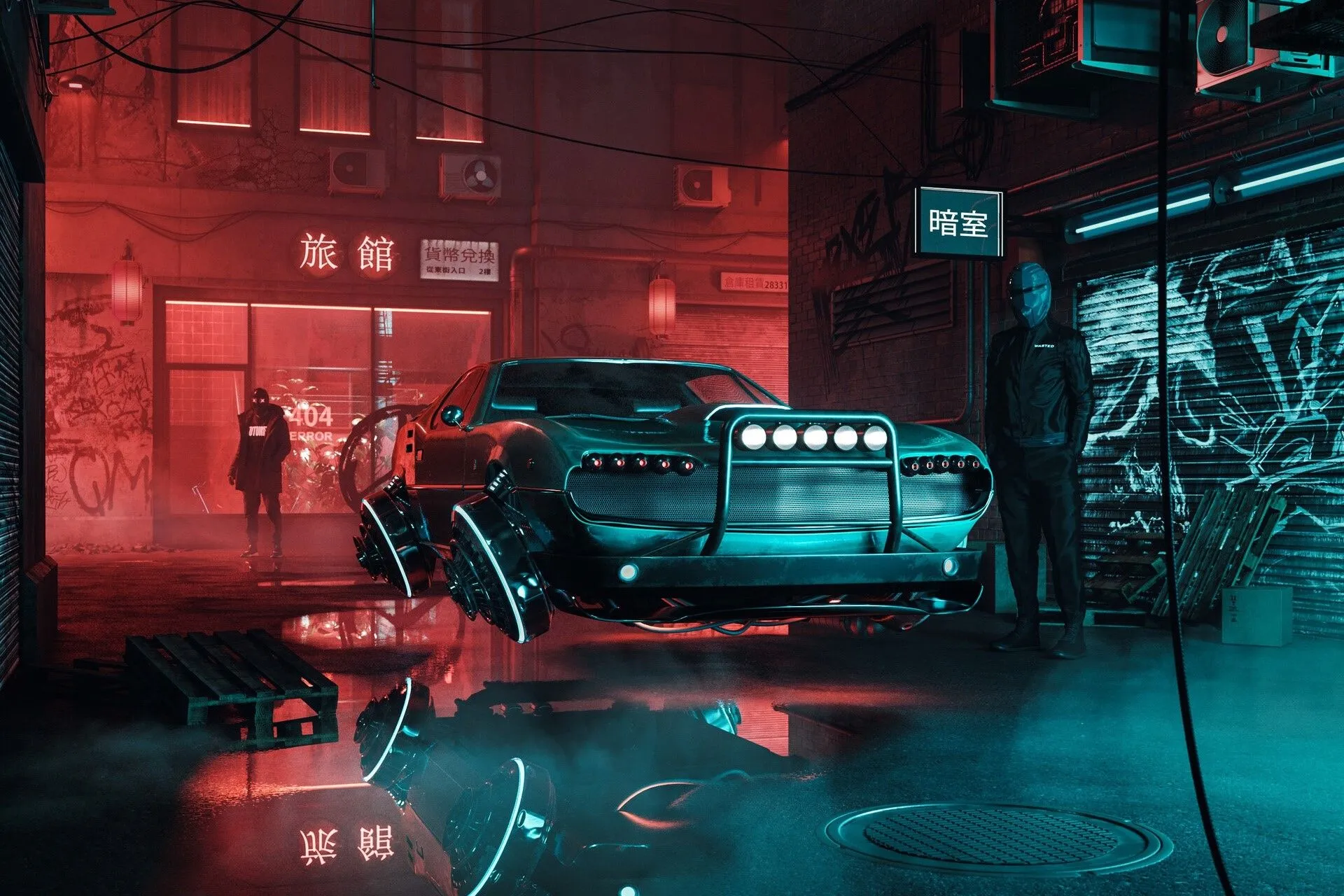 Futuristic Floating Car In A Neon Lit Cyberpunk City Alley HD Wallpaper