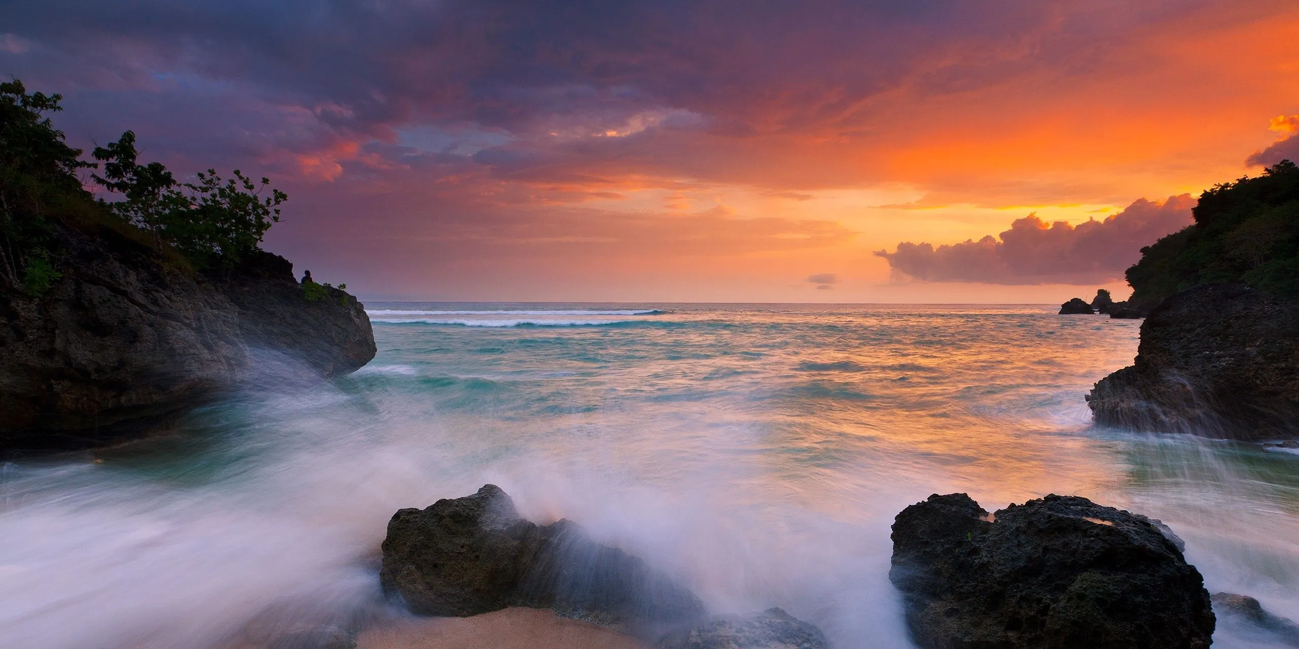 nature, Landscape, Sunset, Coast, Island, Beach, Rock, Sea, Clouds, Sky, Yellow, Orange, Bali, Indonesia, Long Exposure Wallpaper HD / Desktop and Mobile Background