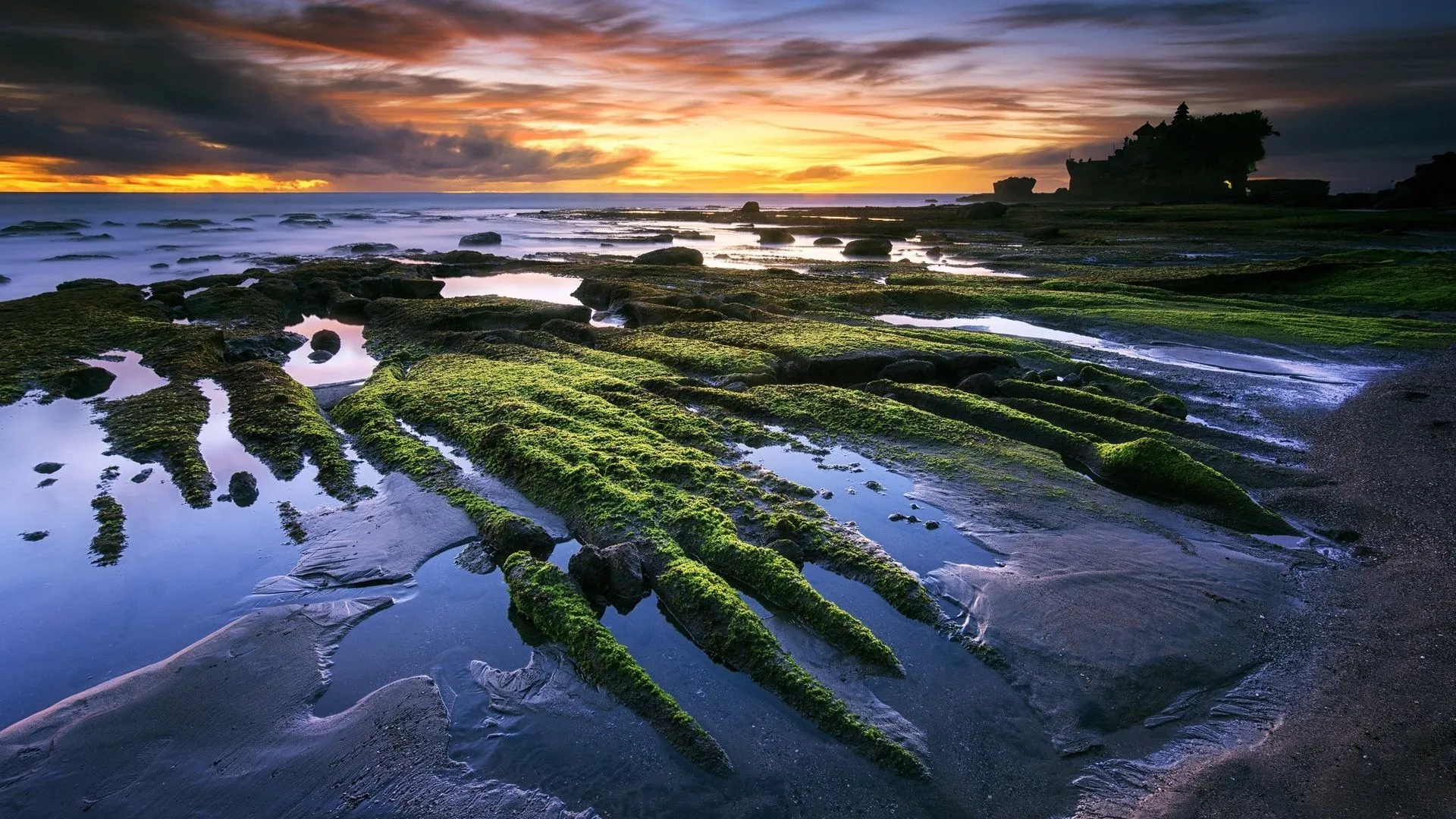 Wallpaper Tanah Lot, Bali, Indonesia, sea, beach, sunset, beautiful scenery 1920x1200 Picture, Image