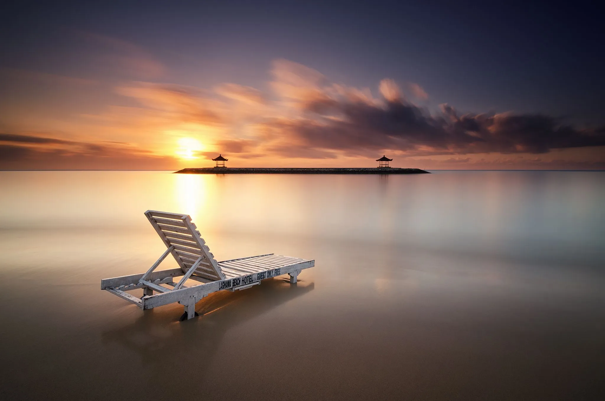 Wallpaper the ocean, dawn, resort, Bali, Indonesia, the lounge chair, Sanur, Karang Beach for mobile and desktop, section пейзажи, resolution 2048x1356