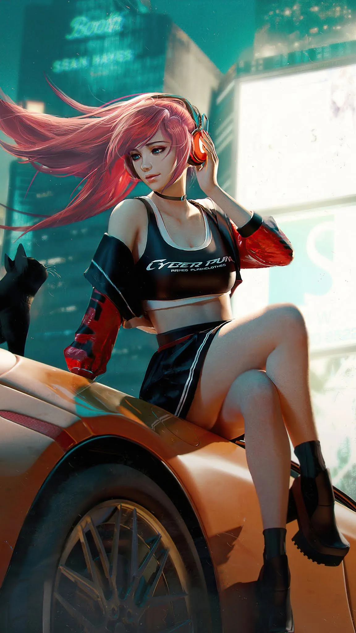 Cyberpunk Anime Girl With Cat mobile wallpaper Mobile Walls