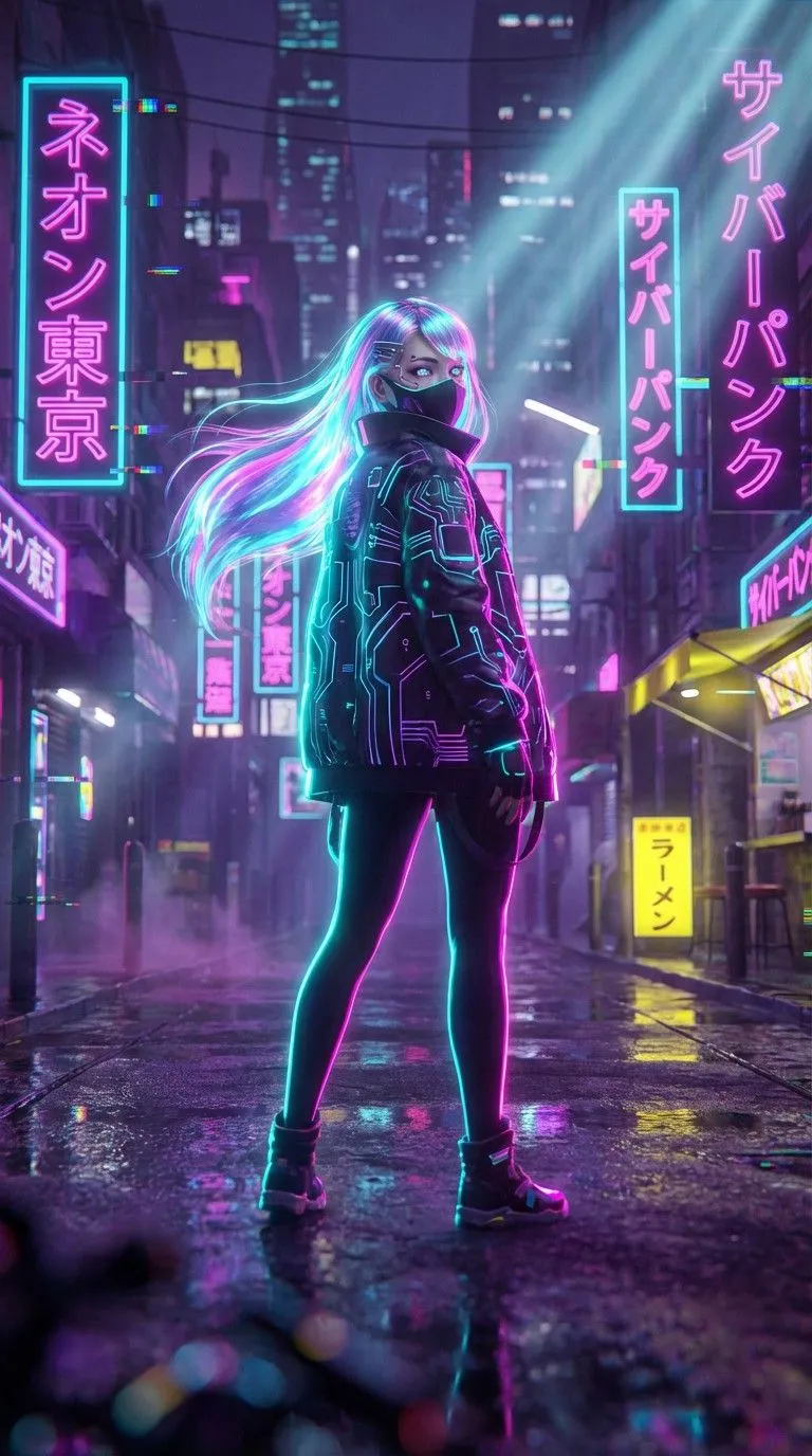 Free Neon Cyberpunk Girl Image, Neon, Anime