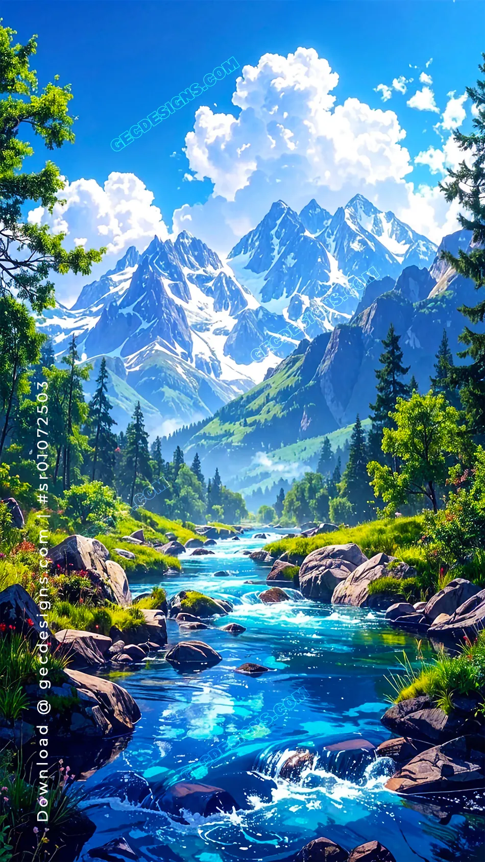 Vibrant Mountain River Landscape Wallpaper for Mobile and Short Video Background