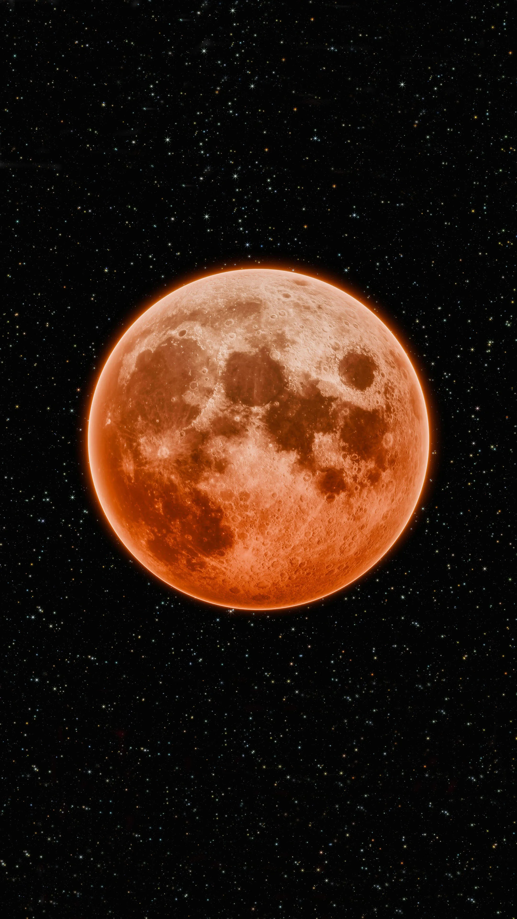 Red Super Moon Dark Night Sky Stars 4K Ultra HD Mobile Wallpaper for iPhone & Android