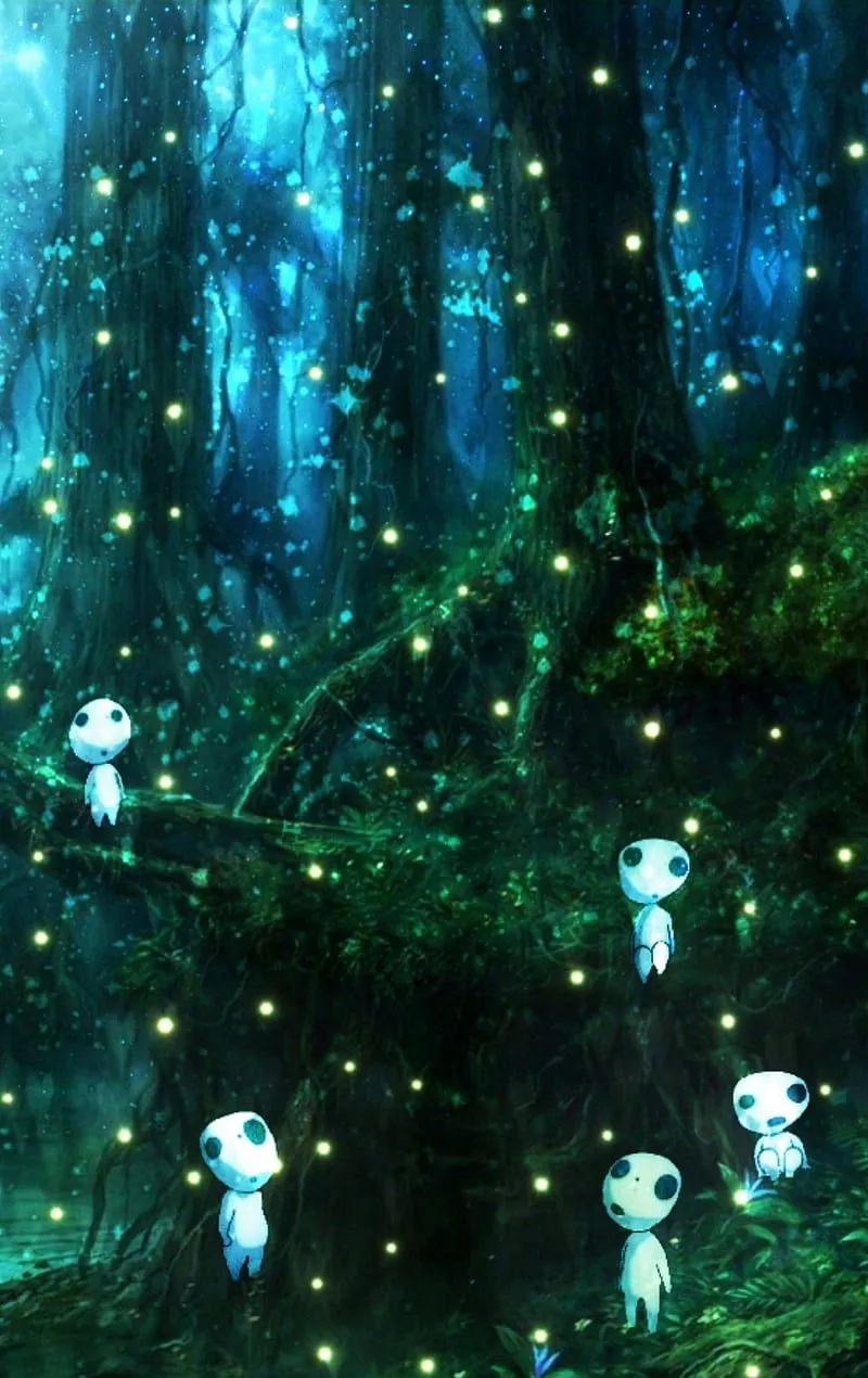 Forest Spirits, animated, anime, forest, hayao miyazaki, mononoke, princess mononoke, HD phone wallpaper