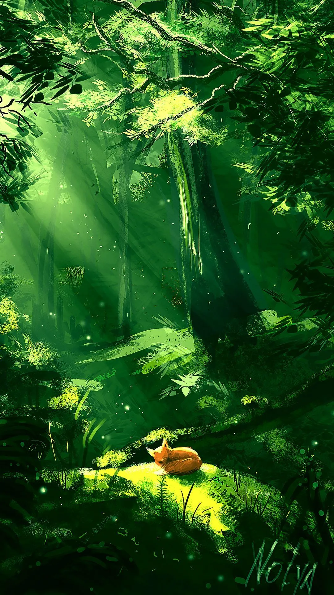 Download wallpaper 1080x1920 forest, fox, sunlight, nature, art samsung galaxy s4, s5, note, sony xperia z, z1, z2, z3, htc one, lenovo vibe HD background